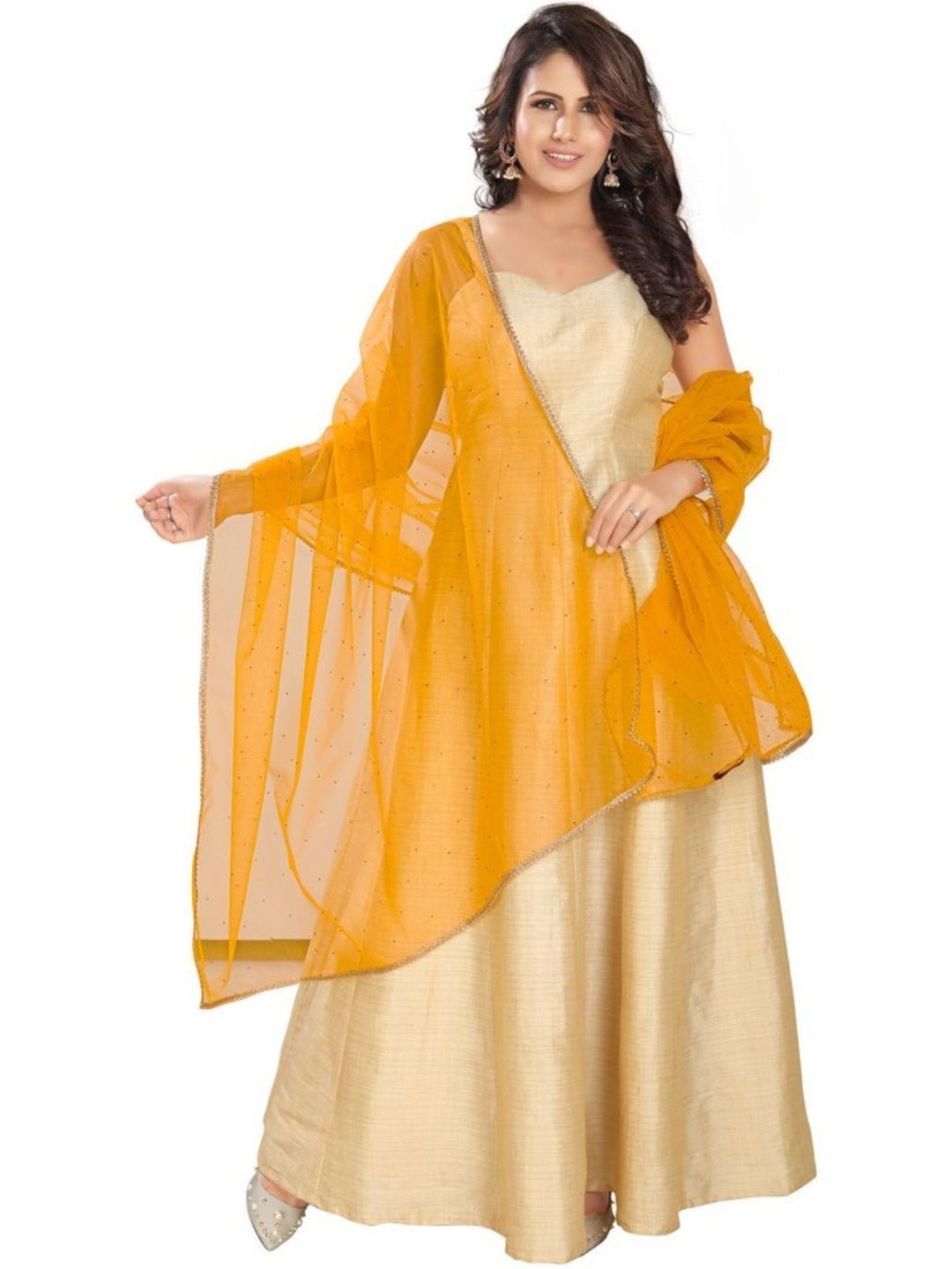 Avantrys Mustard Beads and Stones Embroidered Dupatta-picture-25