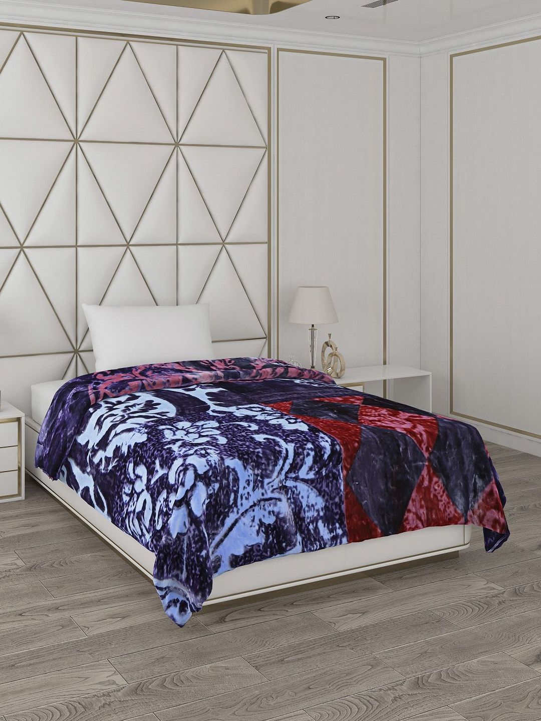 Monte Carlo Blue & Red Printed 1000 GSM Heavy Winter Single Bed Blanket-image-10