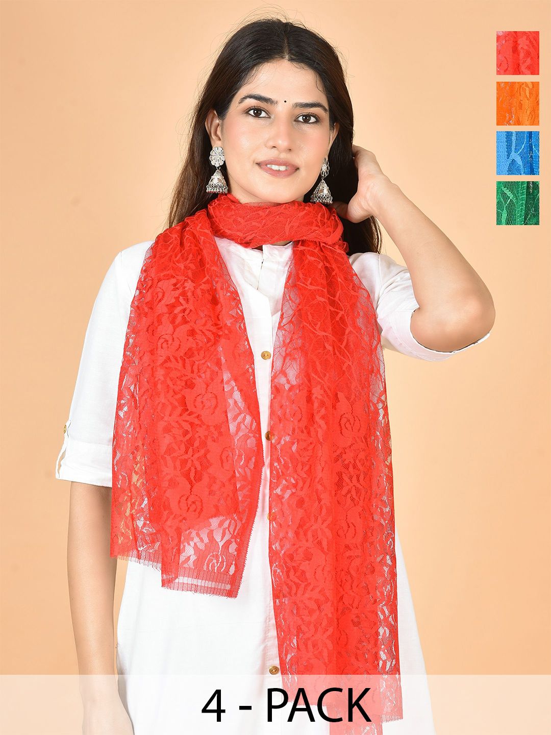 Nakoda Creation Selection Of 4 Floral Woven Design Net Dupattas-picture-58