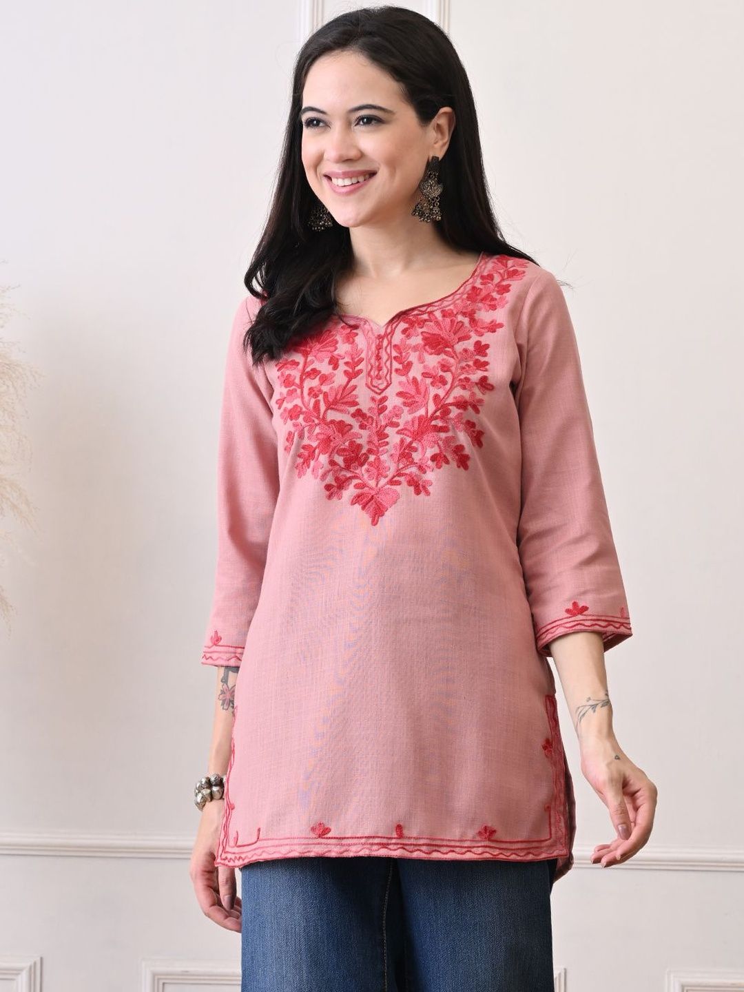 KALINI Floral Embroidered Thread Work Pure Cotton Kurti-picture-33