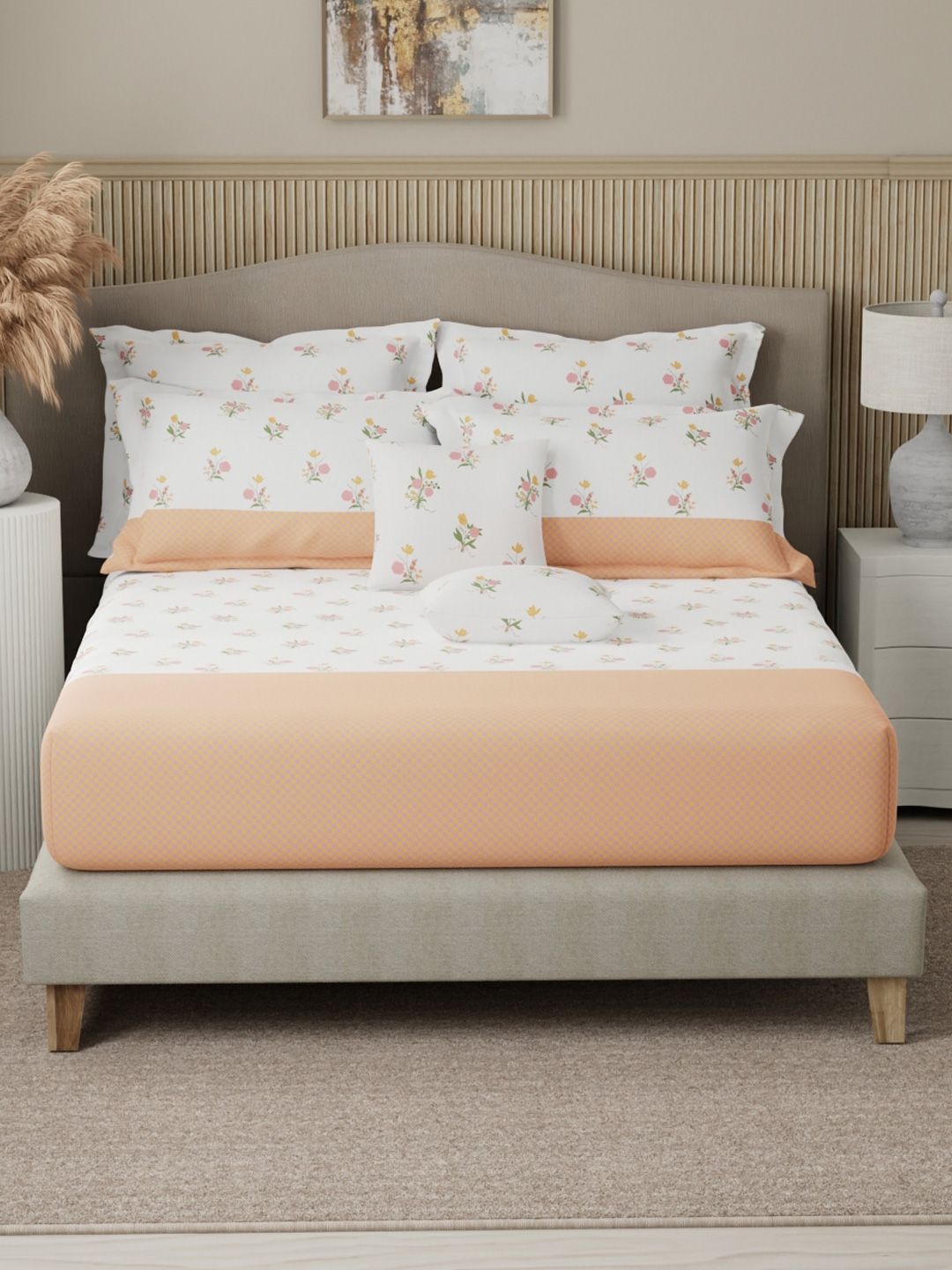 Boutique Living India Pink & White Printed 400TC Cotton King Bedsheet Set 2.74 m x 2.74 m-image-39