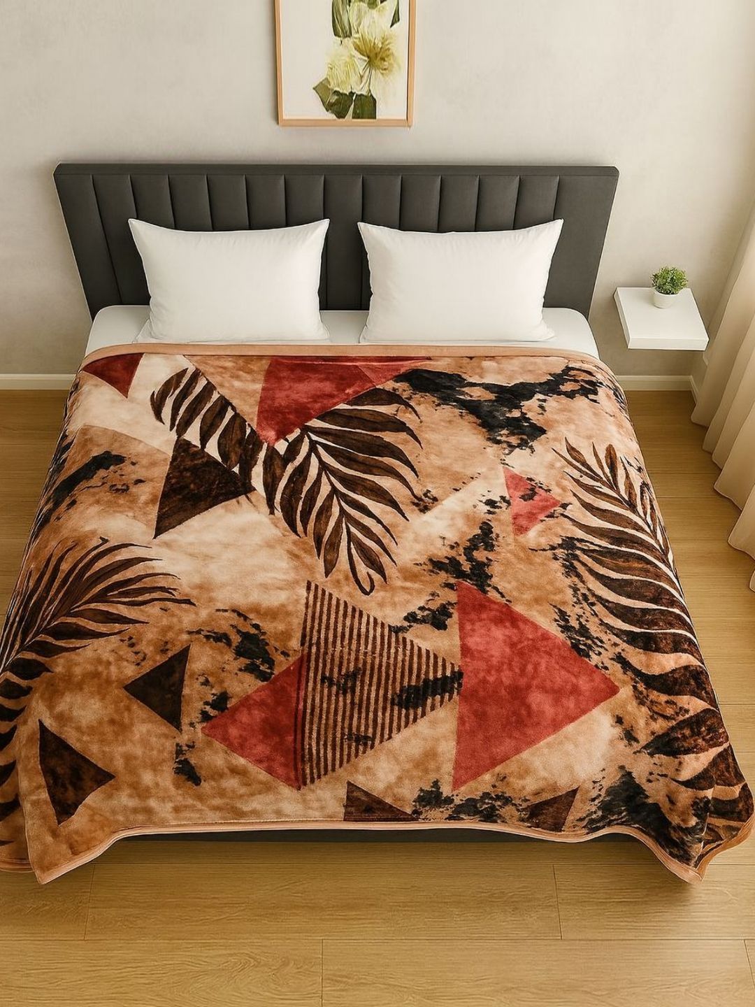 Nivasam Camel Brown & Red Floral Mink Heavy Winter 600 GSM Double Bed Blanket-picture-11