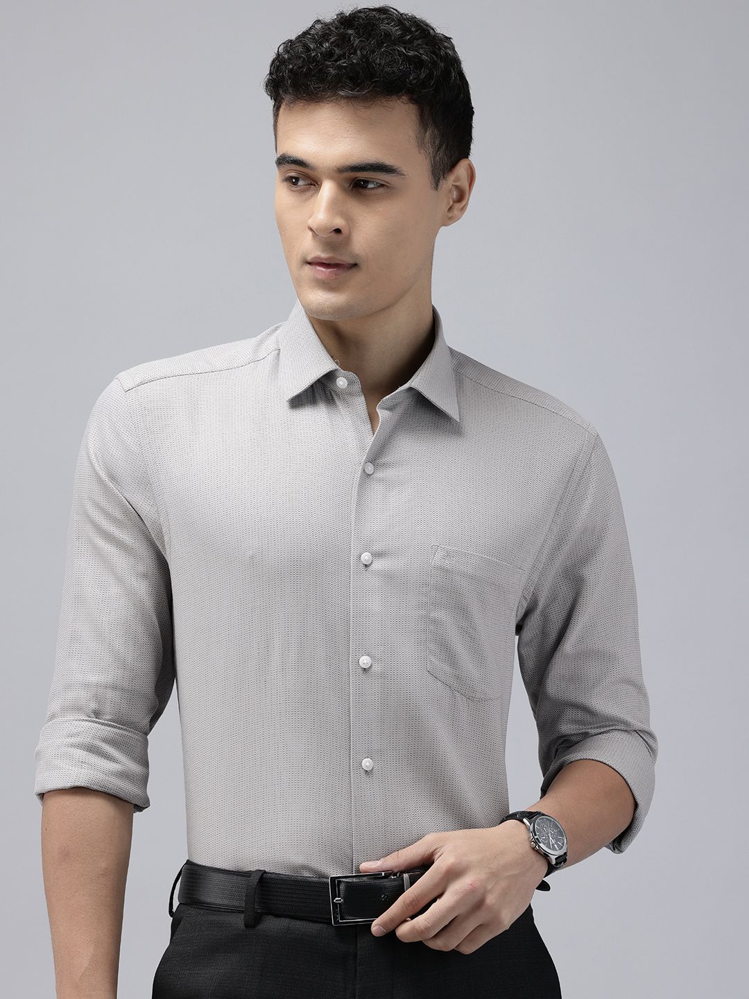 Arrow Manhattan Slim Fit Self Design Textured Pure Cotton Formal Shirt-picture-40