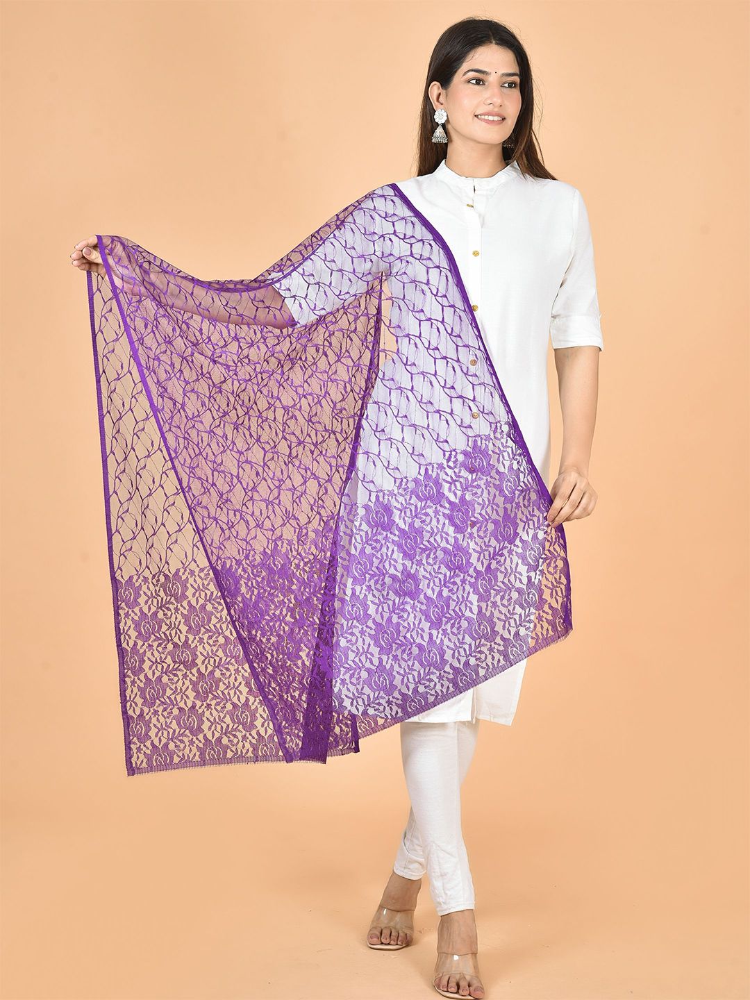 Nakoda Creation Floral Self Design Net Dupatta-picture-4