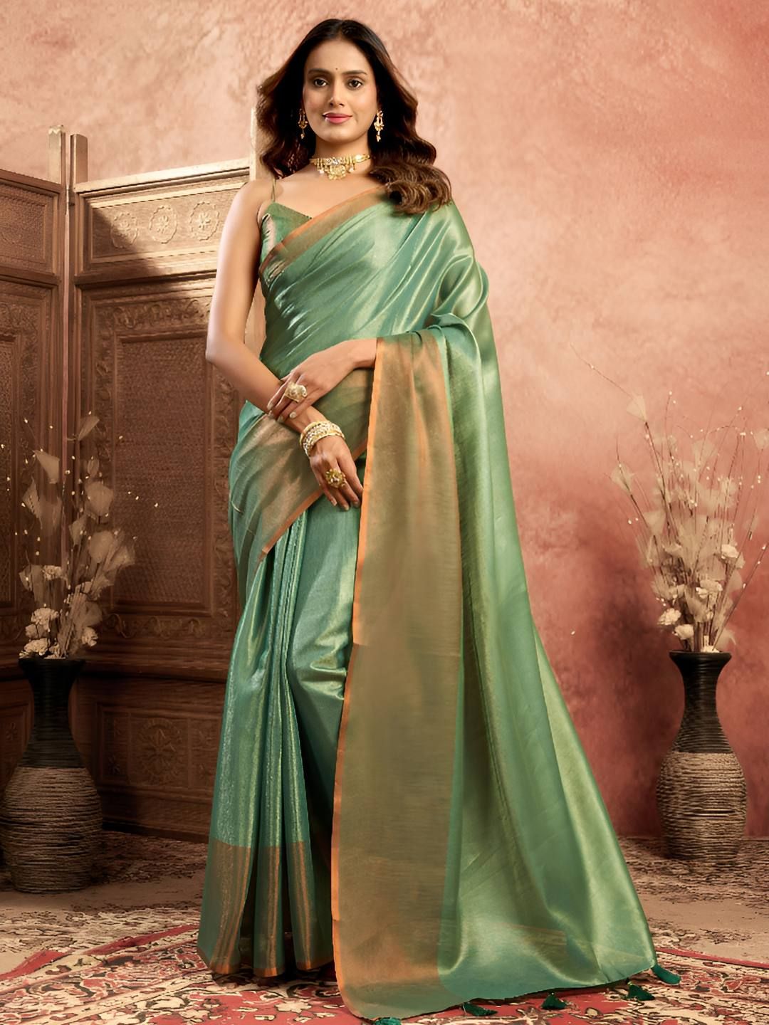 VASTRA-THE FACTORY STORE Zari Border Tissue Saree-picture-32