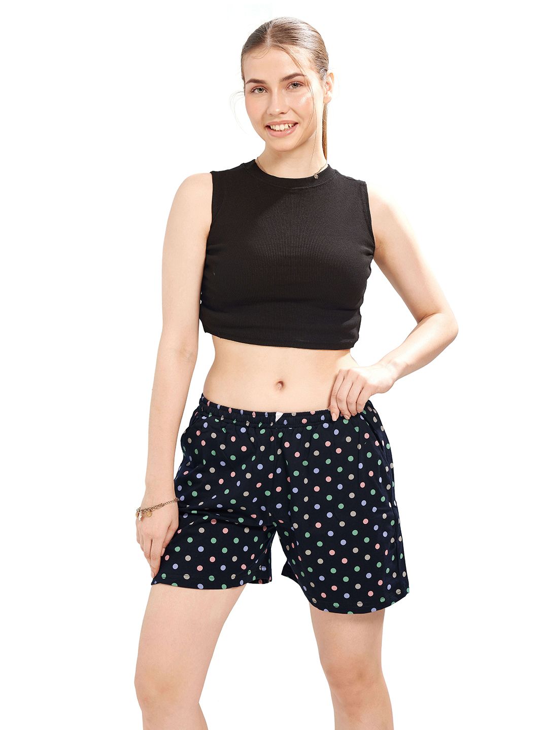 WEET Women Polka Dots Printed Cotton Shorts-picture-15