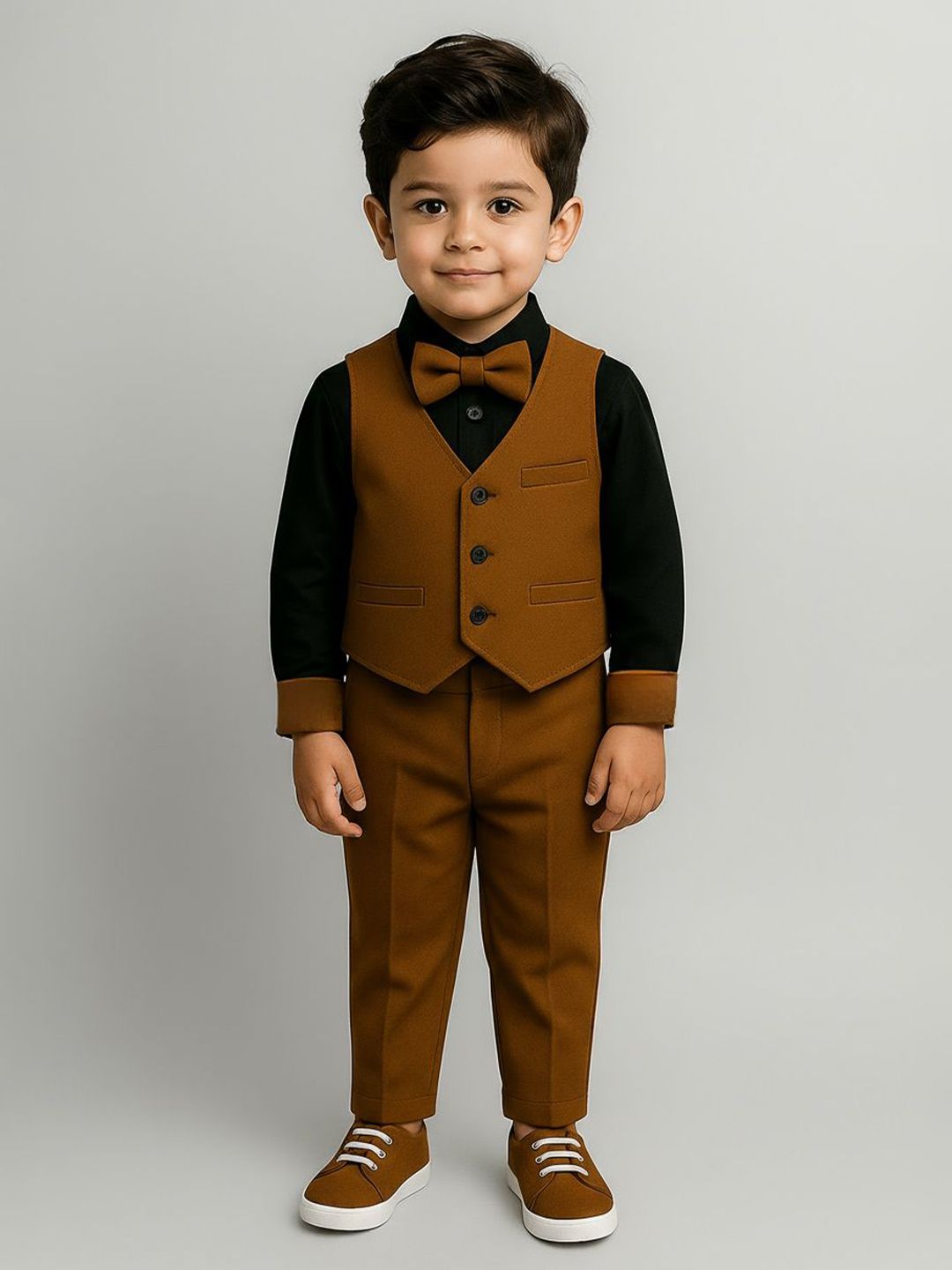 FABMYTRA Boys Pure Cotton 4 Piece Single Breasted Suit With Bow Tie-picture-48
