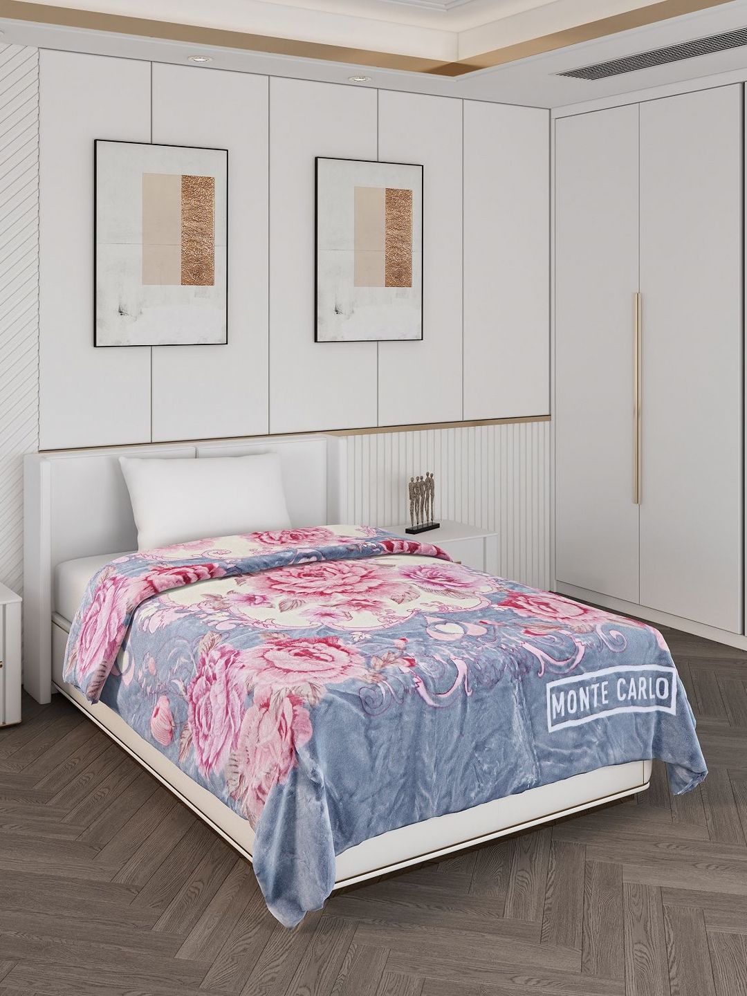 Monte Carlo Grey & Pink Printed 1000 GSM Heavy Winter Single Bed Blanket-picture-11
