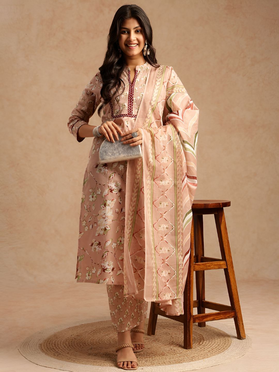 Vbuyz Floral Printed Pure Cotton Kurta With Trousers & Dupatta-picture-12