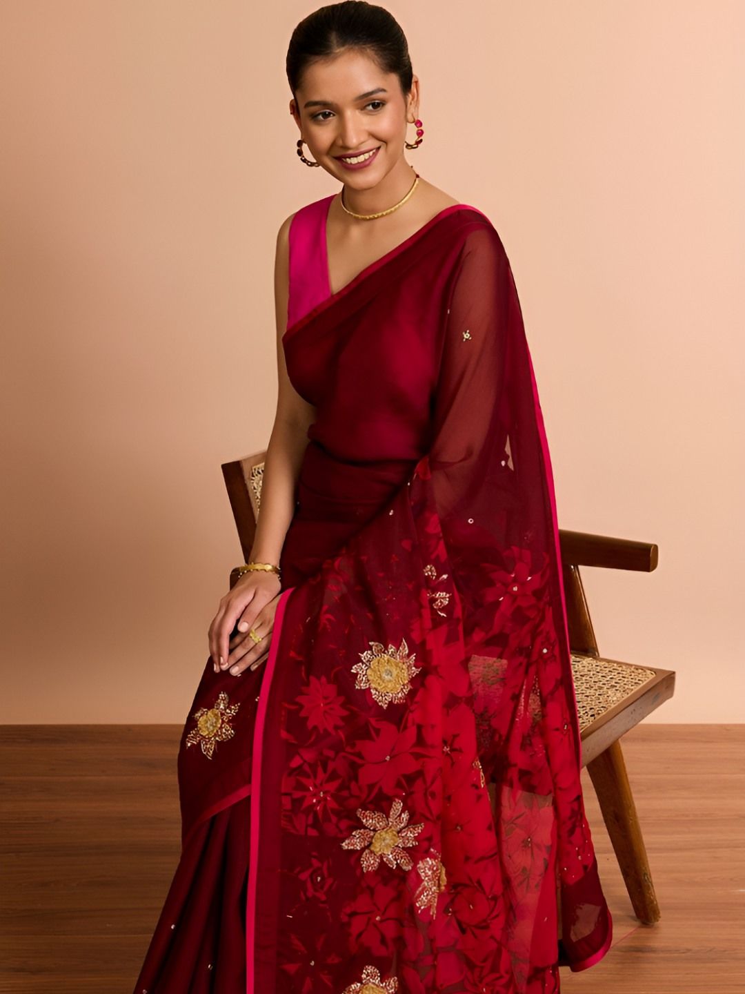Taneira Floral Embellished Sequinned Maheshwari Saree-picture-41