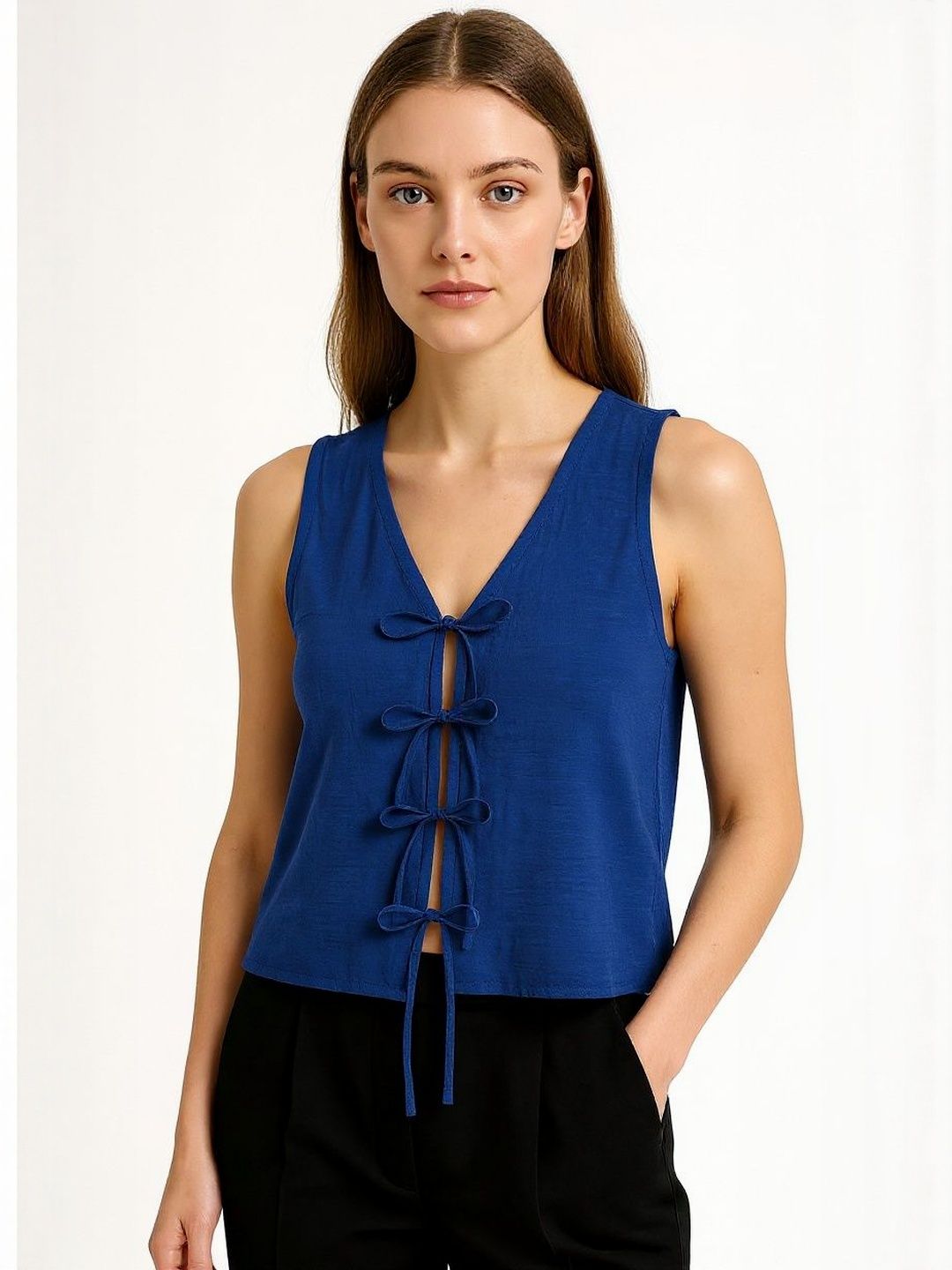 R.Code by The Roadster Life Co. Women V Neck Tie-Ups Crop Top-image-9