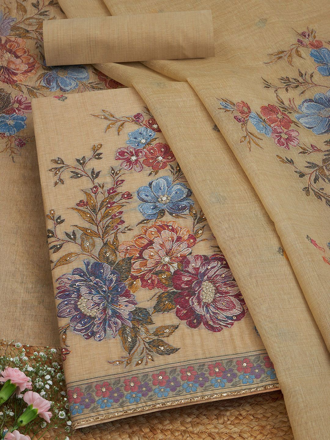 Soch Floral Printed Sequinned Chanderi Unstitched Dress Material-picture-13