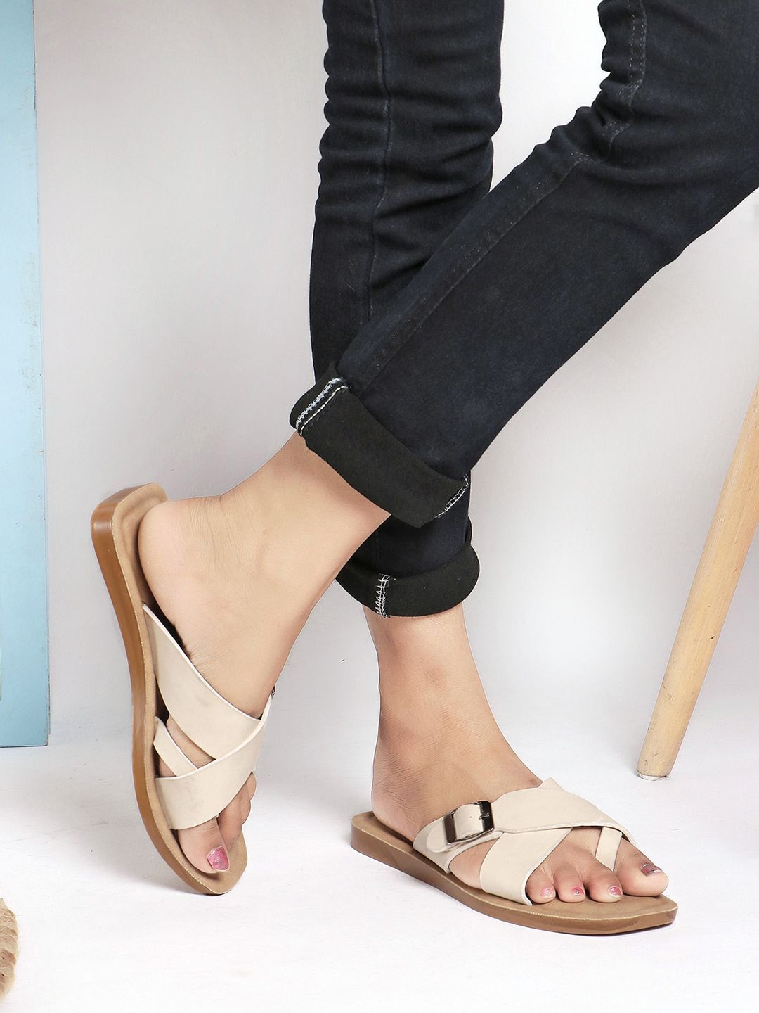 SCHOOZI Women Slip-On One Toe Flats With Buckles-picture-14