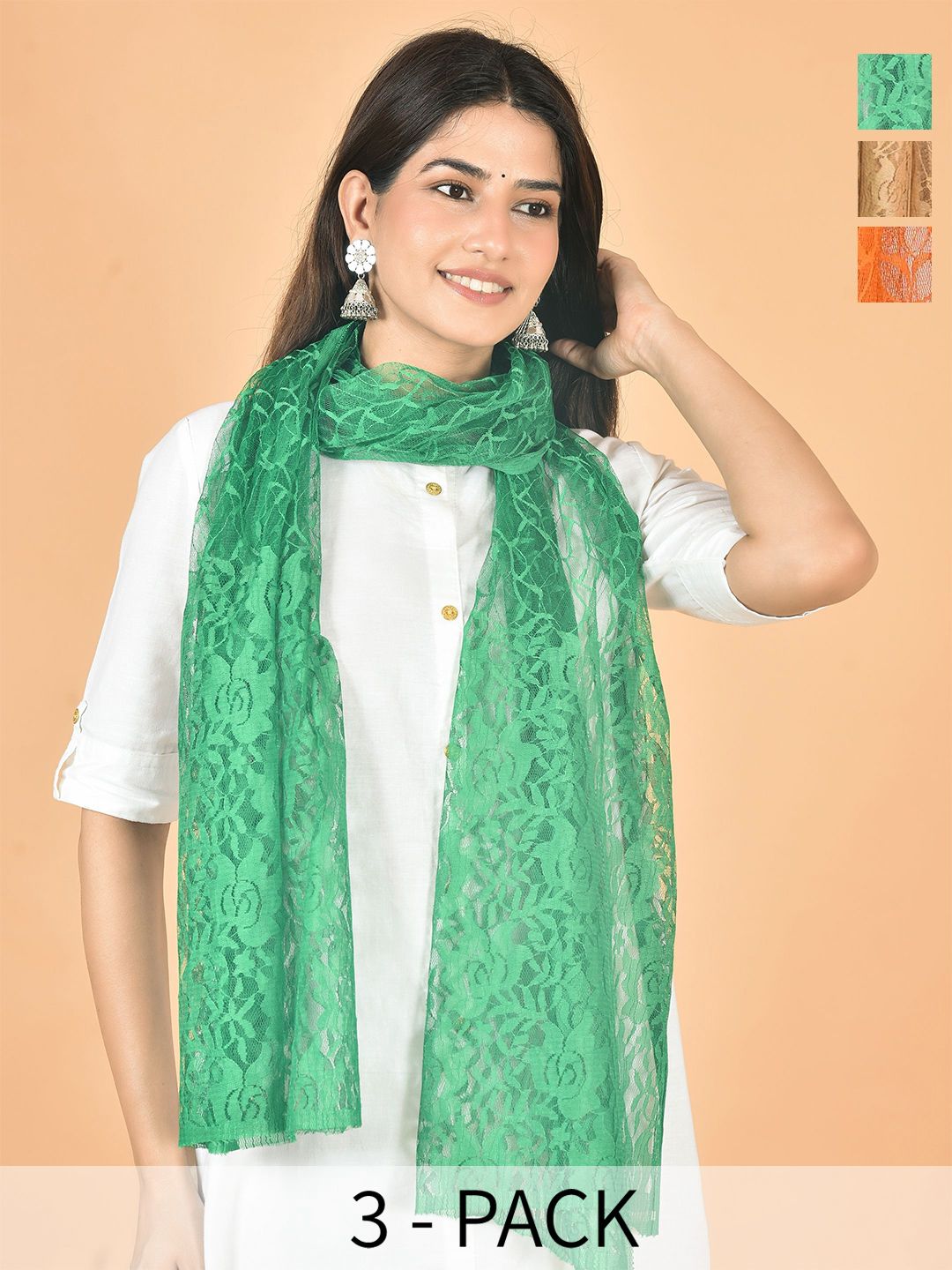 Nakoda Creation Selection Of 3 Floral Self Design Net Dupattas-picture-31