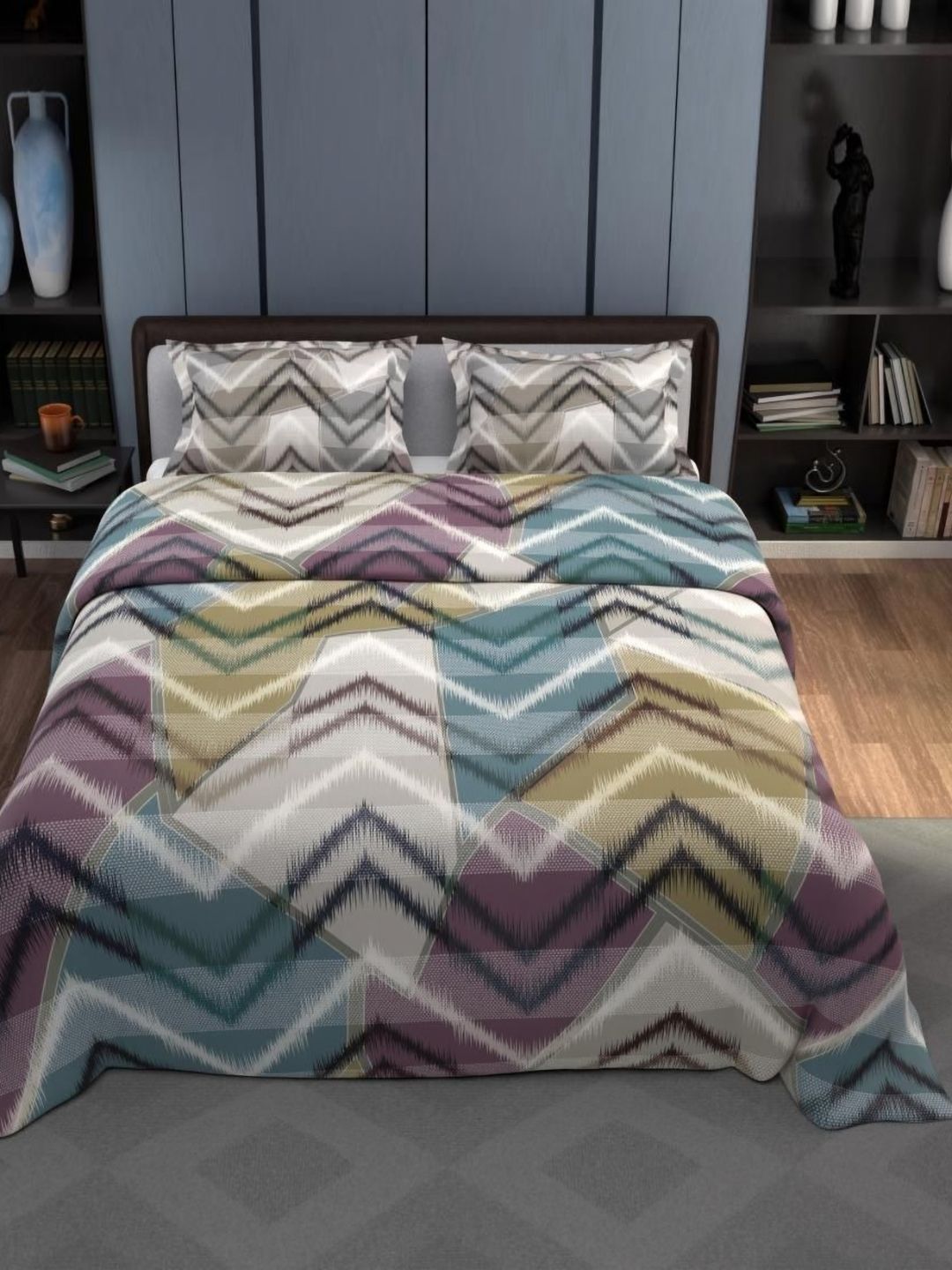 Synergized Cotton Yellow & Blue Printed Cotton Bedsheet With 2 Pillow Covers 2.74m x 2.74m-image-24
