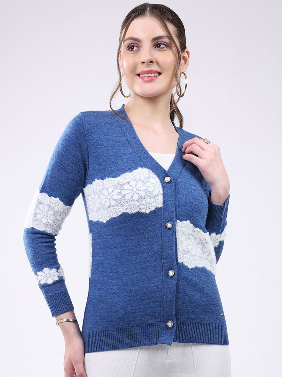 Monte Carlo Women Floral V Neck Full Sleeve Cardigan-picture-48