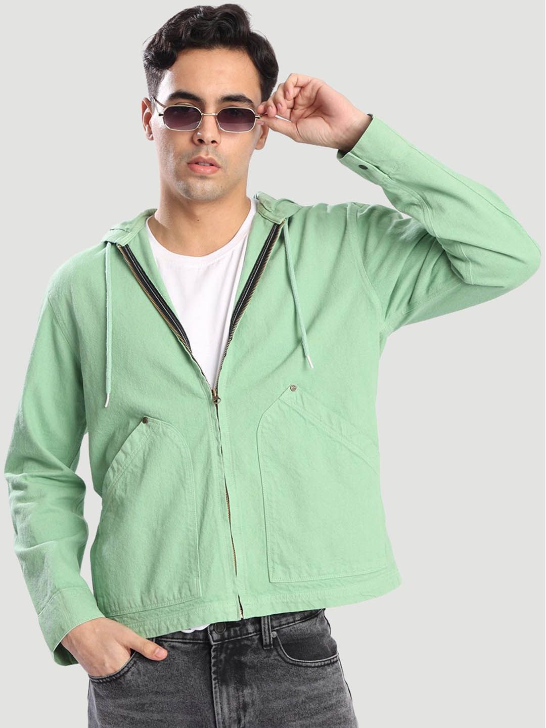 Bene Kleed Men Hooded Solid Lightweight Denim Jacket-image-24