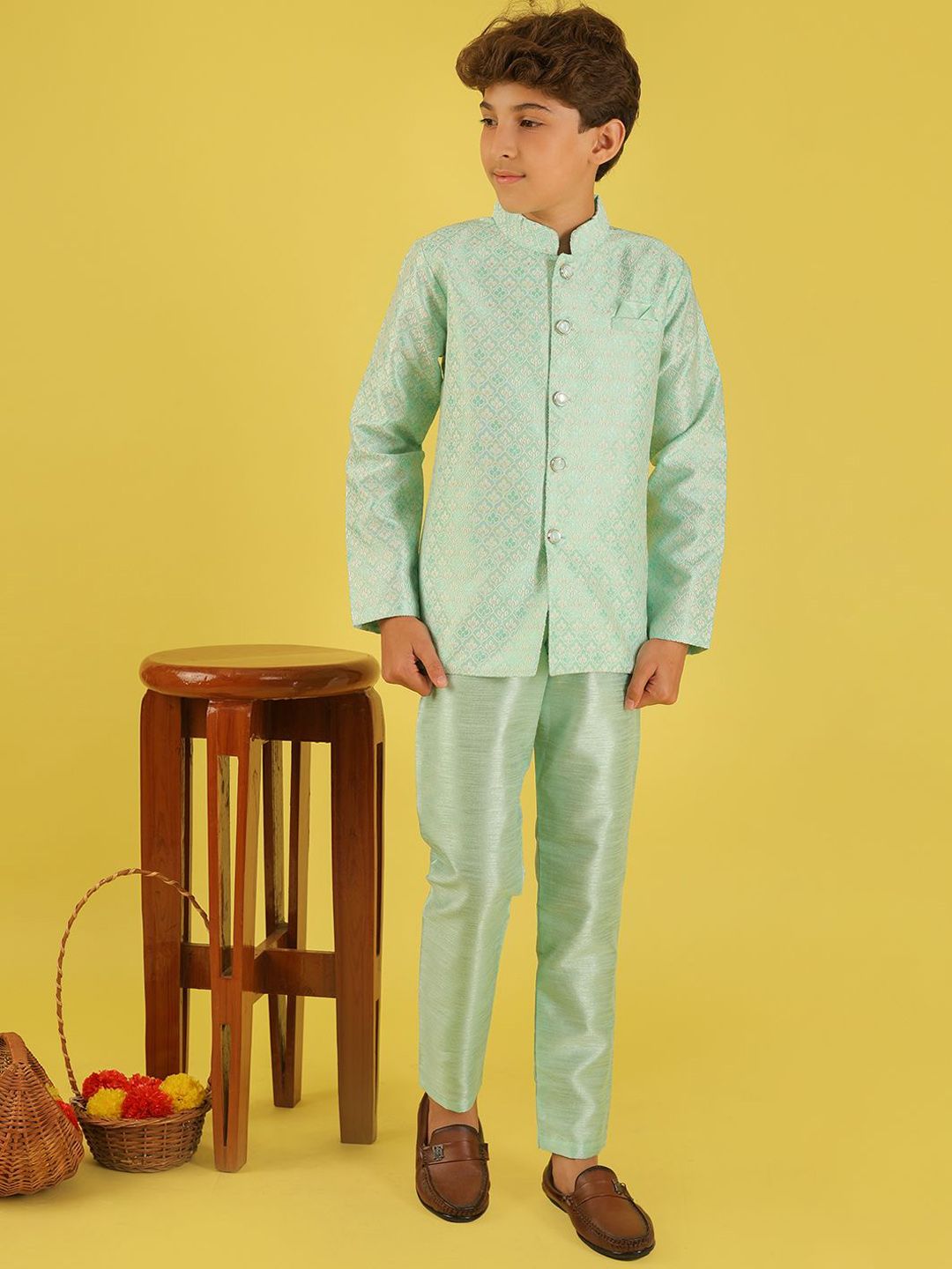 BAESD Boys Mandarin Collar Brocade With Pyjamas-picture-37