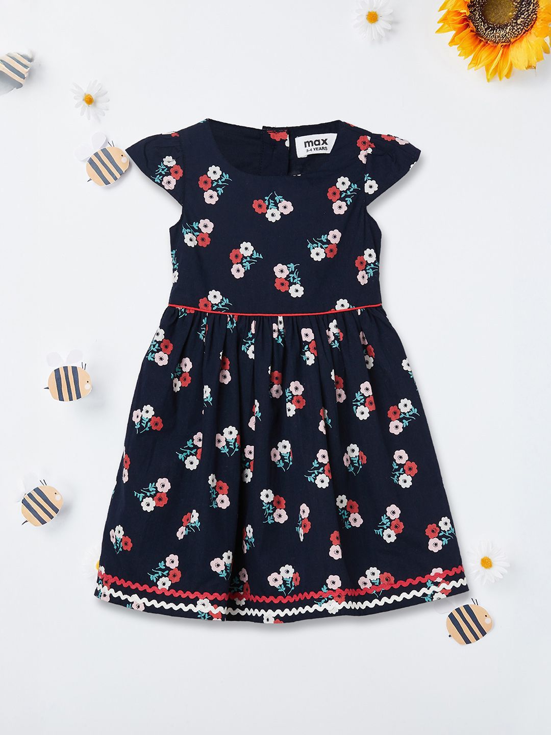 max Girls Cotton Floral Printed Belted Fit and Flare Knee Length Dresses-picture-15
