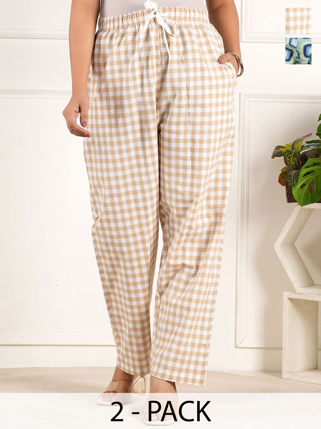 Style Shoes Women Pack Of 2 Checked Mid-Rise Lounge Pants-picture-31