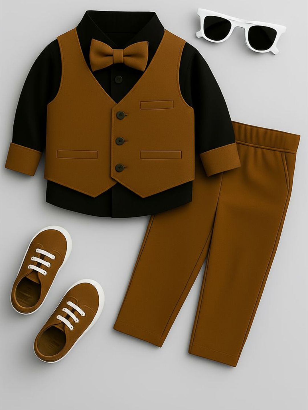 FABMYTRA Infant Boys Pure Cotton 4 Piece Single Breasted Suit With Bow Tie-picture-23