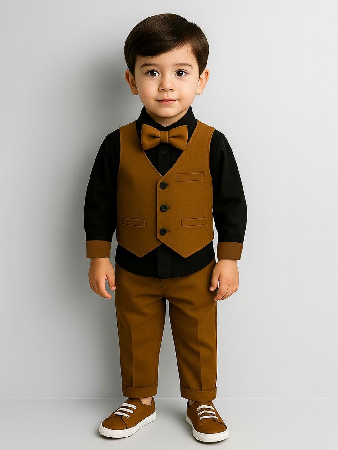 FABMYTRA Infant Boys Pure Cotton 4 Piece Single Breasted Suit With Bow Tie-image-21