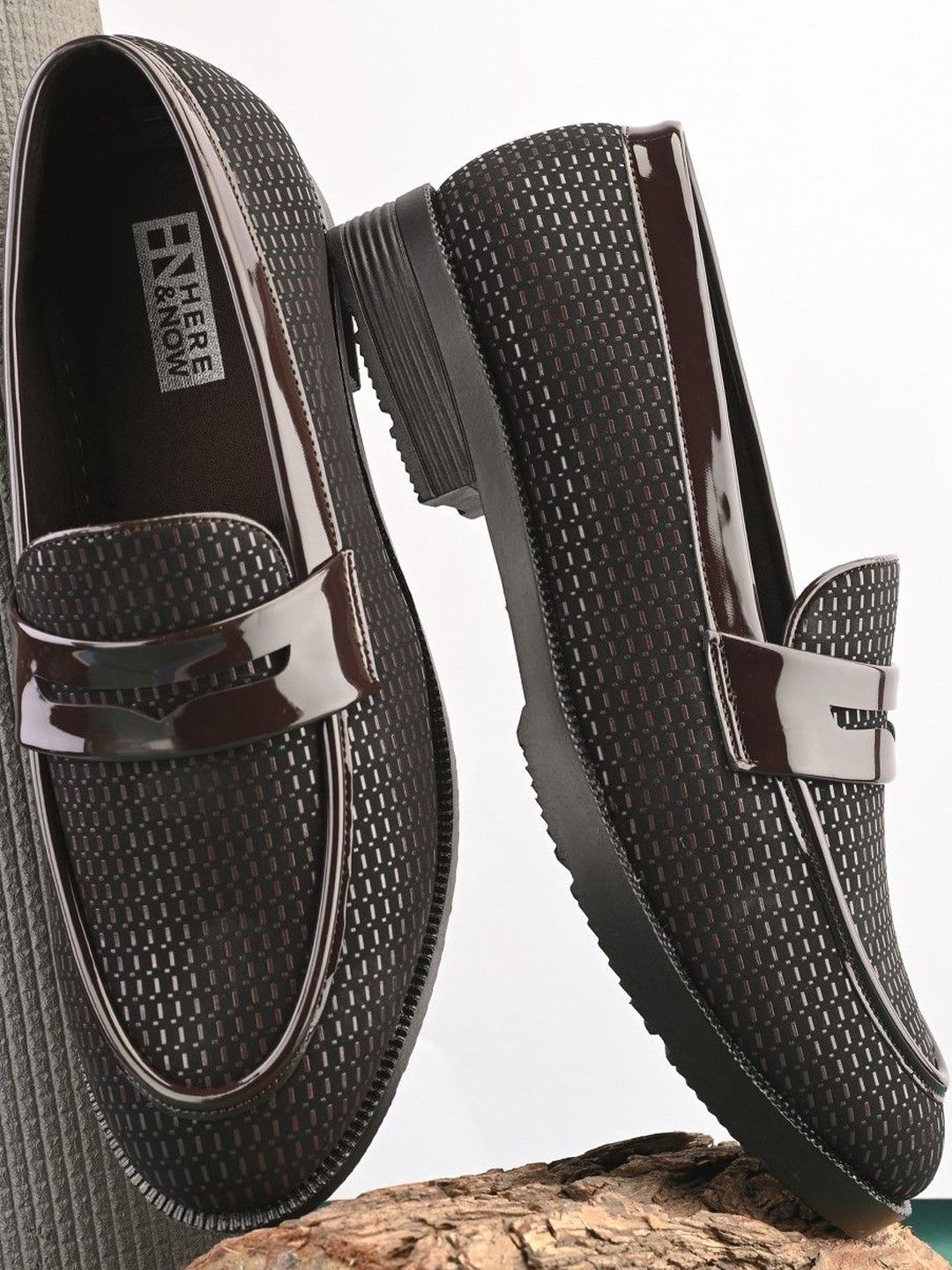 HERE&NOW Men Brown Textured Formal Loafers-picture-34