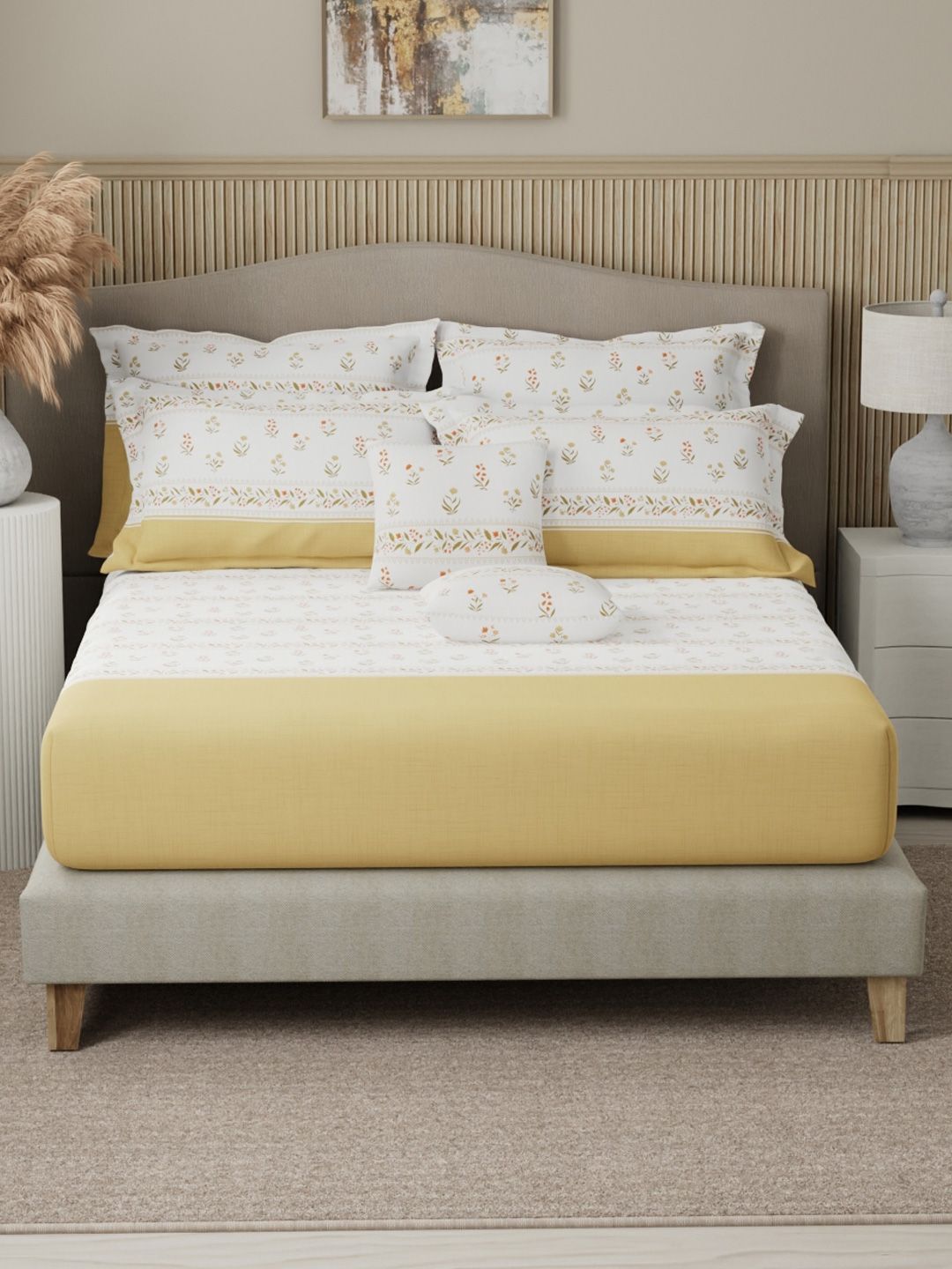 Boutique Living India Yellow & White 400TC Cotton King Bedsheet Set 2.74 m x 2.74 m-image-43