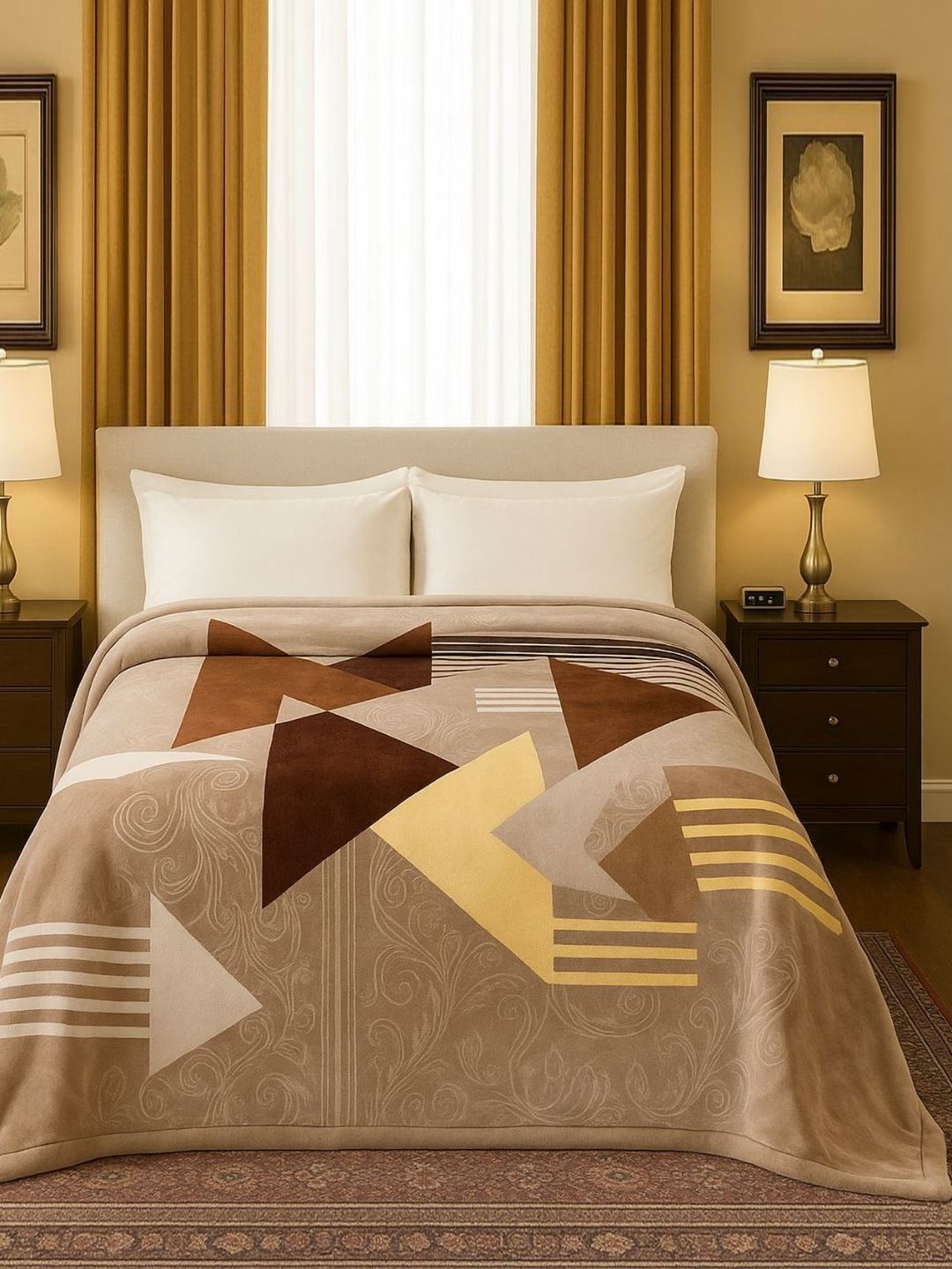 Nivasam Beige & Brown Geometric Mink Heavy Winter Double Bed Blanket-image-35