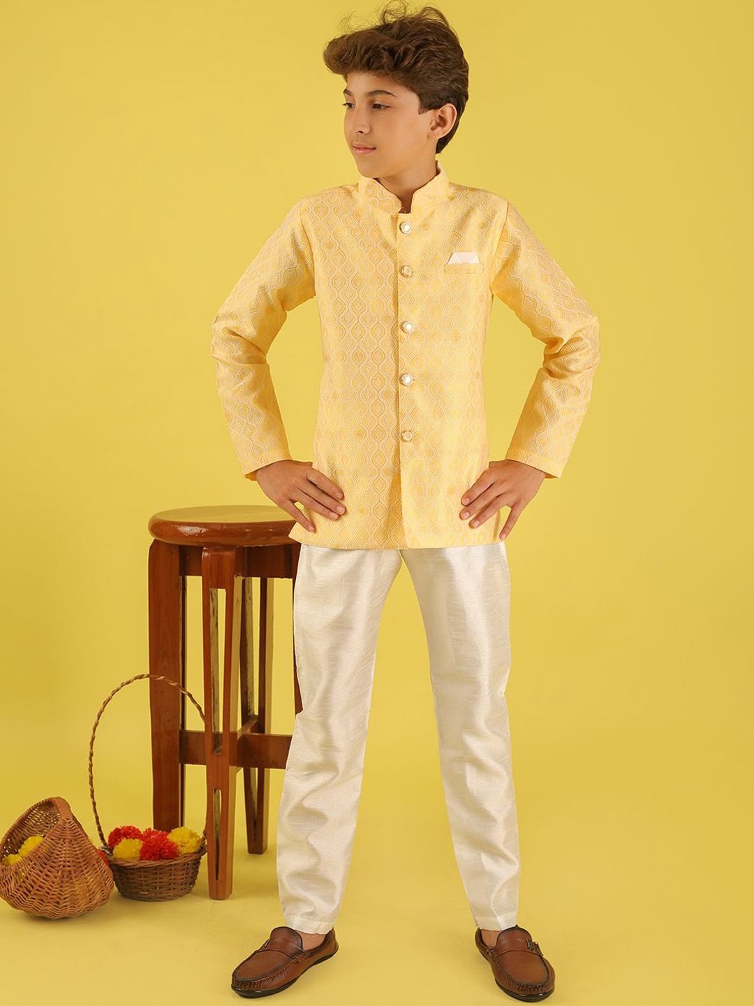 BAESD Boys Mandarin Collar Brocade With Pyjamas-picture-38