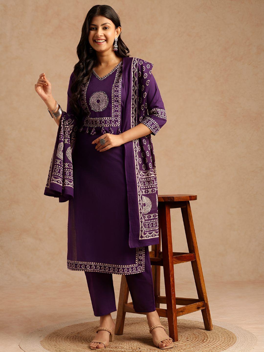 Vbuyz Women Ethnic Motifs Printed Regular Pure Cotton Kurta with Trousers & Dupatta-picture-25