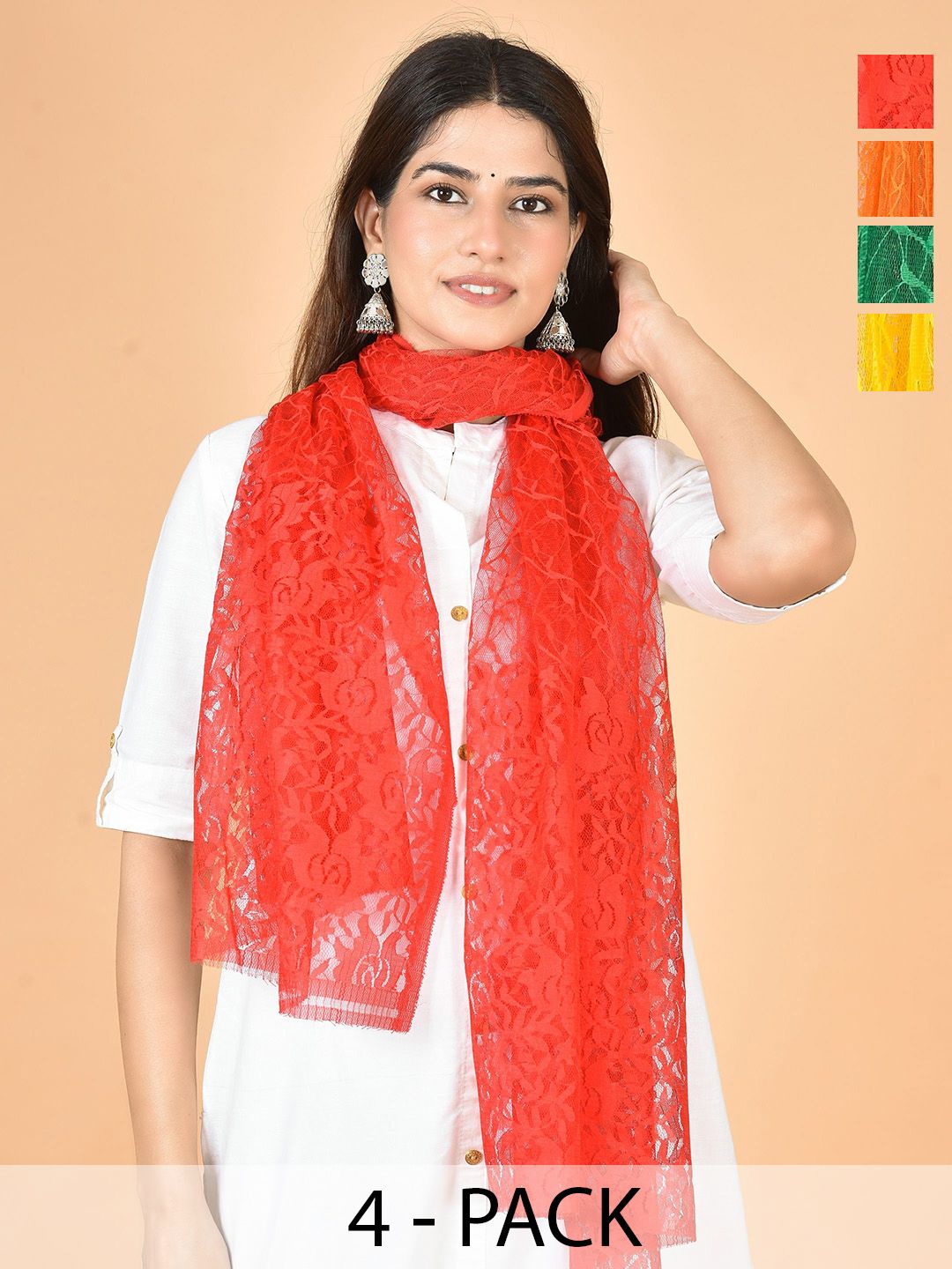 Nakoda Creation Selection Of 4 Floral Woven Design Net Dupattas-picture-34