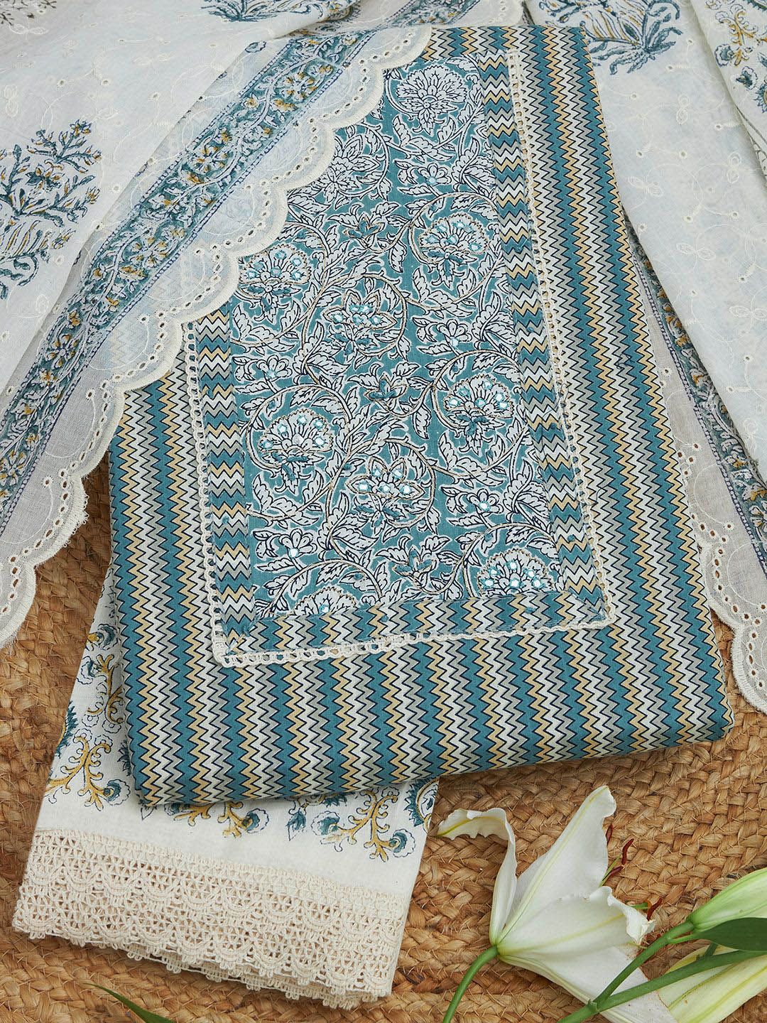 Soch Floral Printed Mirror Work Unstitched Dress Material