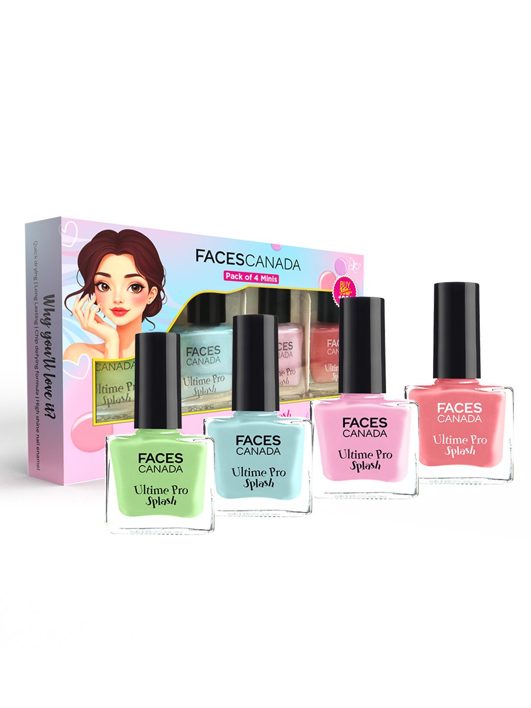 FACES CANADA Set Of 4 Ultime Pro Splash Mini Glossy Finish Nail Polish - 5 ml Each - Linty-image-14