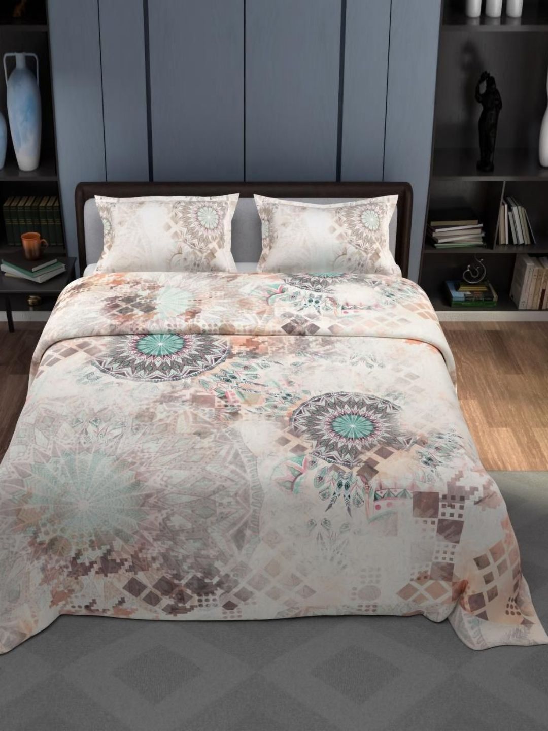 Synergized Cotton Peach Printed Cotton King Bedsheet With 2 Pillow Covers 2.74m x 2.74m-image-1