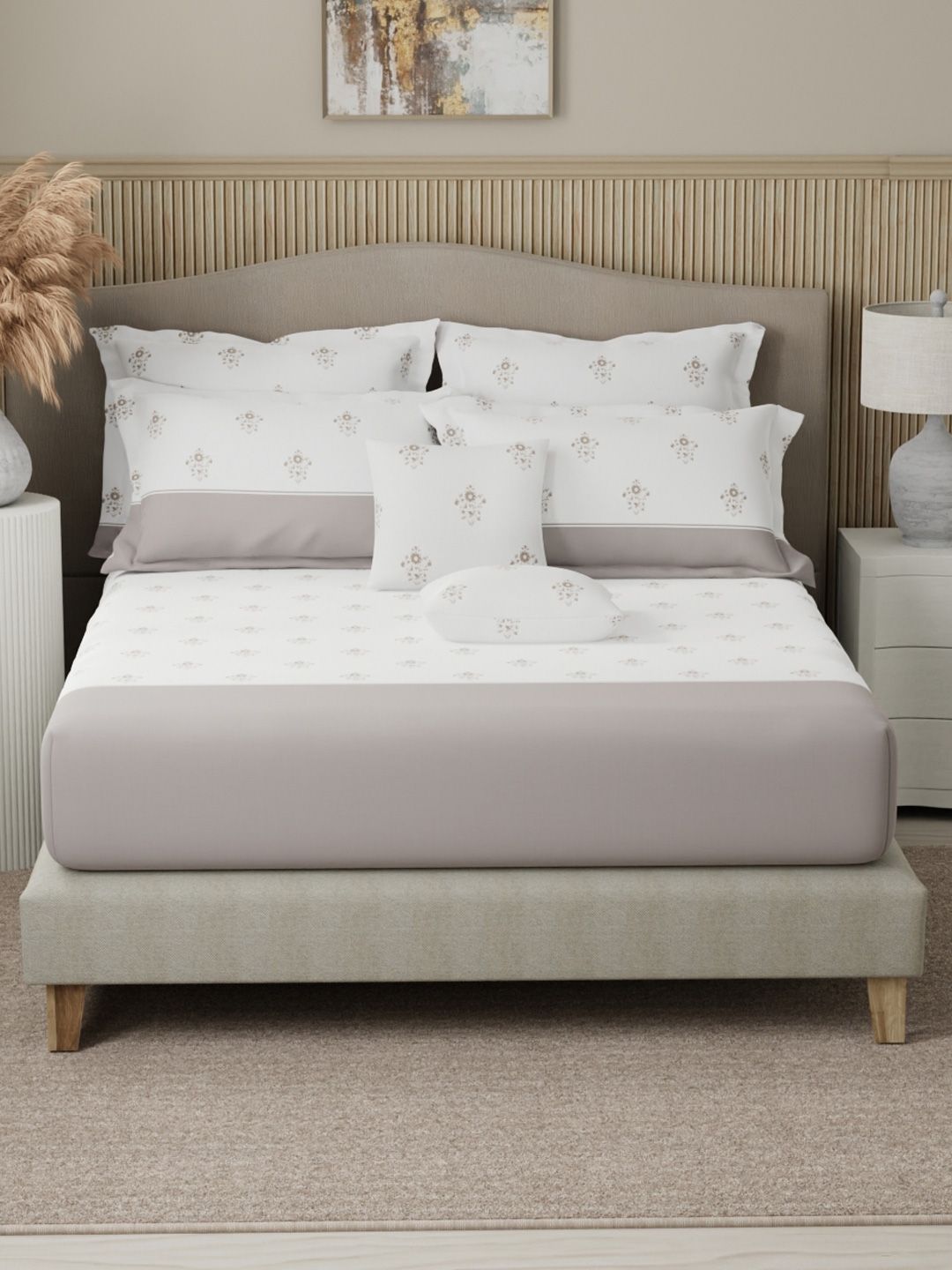 Boutique Living India Grey & White Printed 400TC Cotton King Bedsheet Set 2.74 m x 2.74 m-image-41