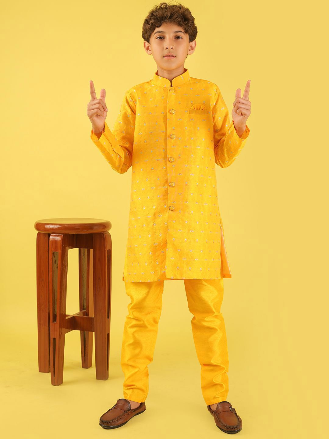 BAESD Boys Mandarin Collar Brocade With Pyjamas-picture-31