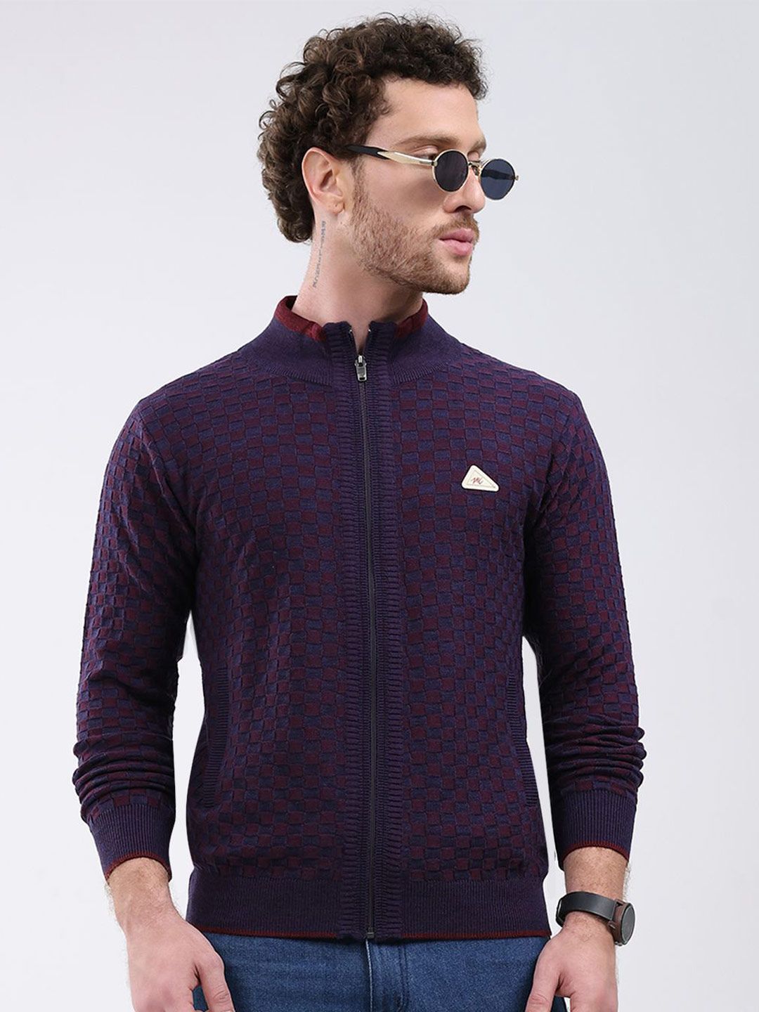 Monte Carlo Men Checked Long Sleeves Woollen Pullover Sweaters with Zip Detail Detail-picture-26