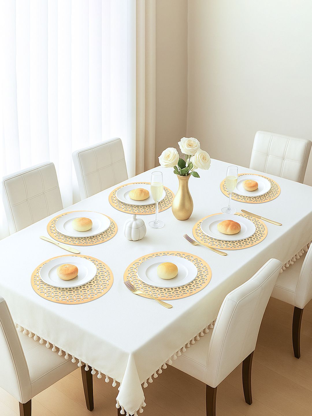 Kuber Industries Gold-Toned 6 Pieces Round Leather Heat-Resistant Reusable Table Placemats-picture-12