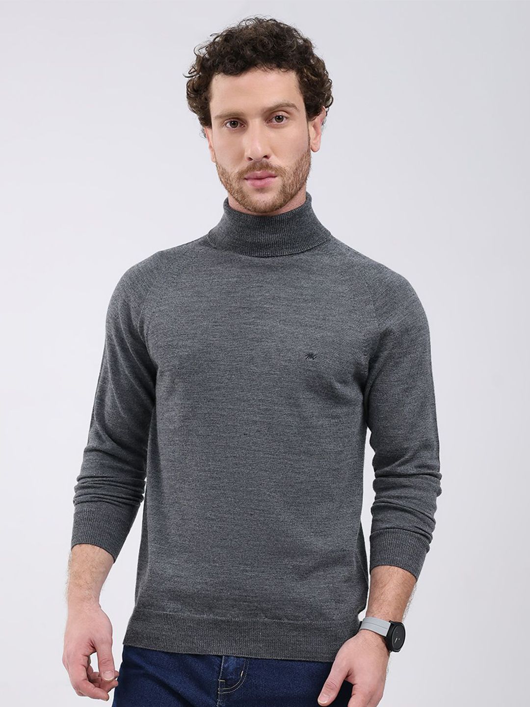 Monte Carlo Men Solid Woollen Turtle Neck Full Sleeve Pullover
