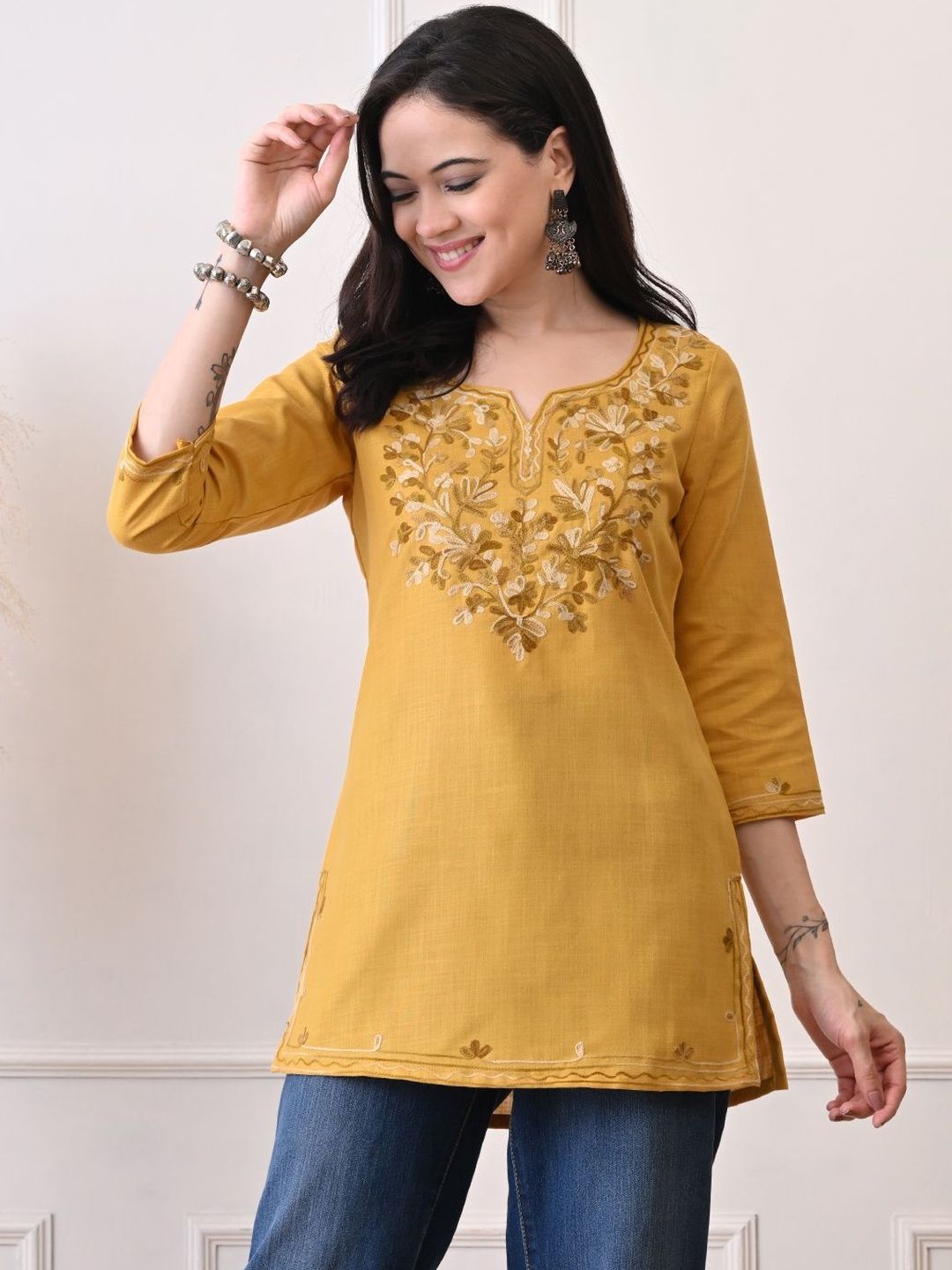 KALINI Floral Embroidered Pure Cotton Kurti-image-35
