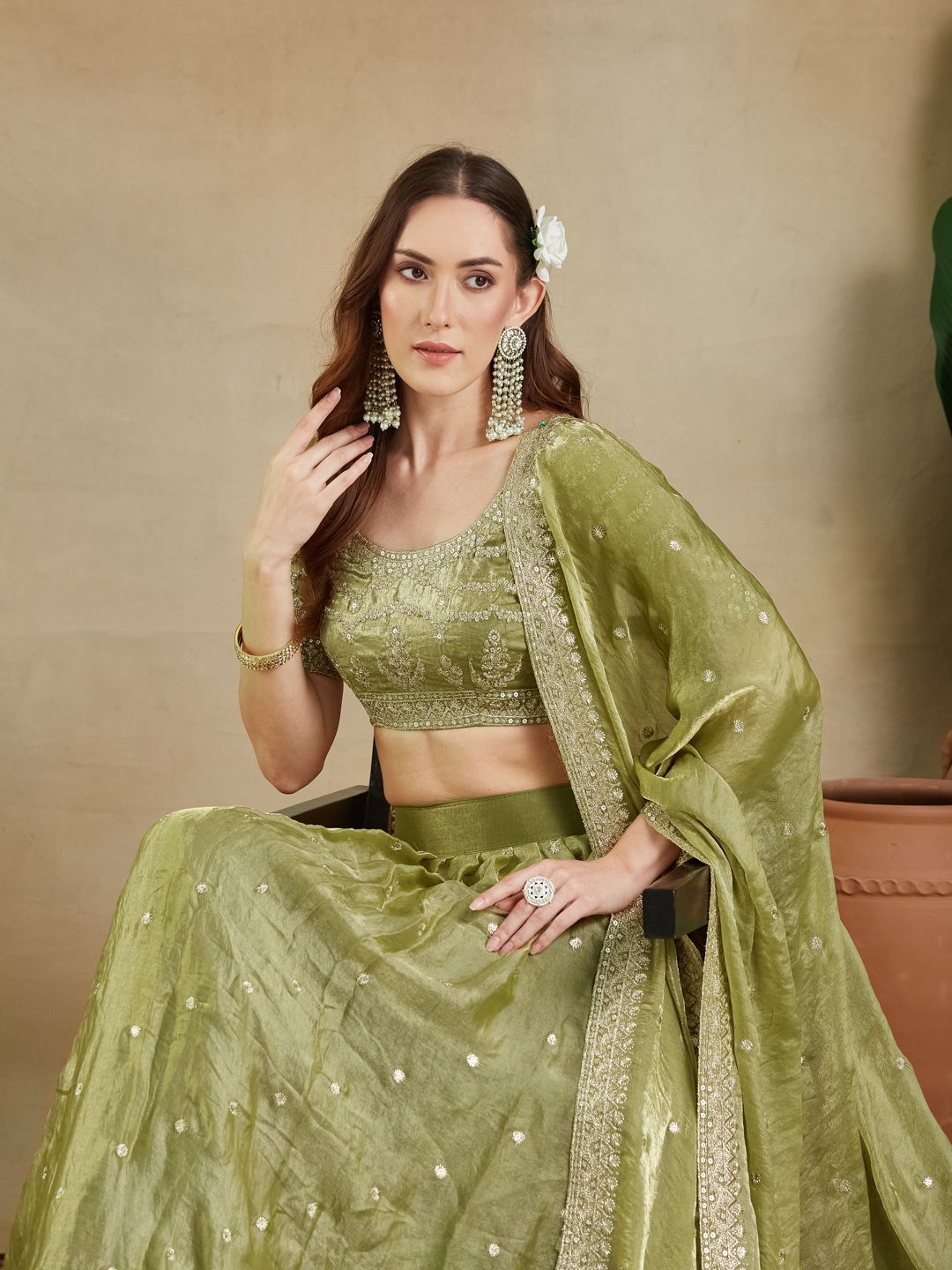 kasee Embroidered Sequinned Semi-Stitched Lehenga & Blouse With Dupatta-image-38