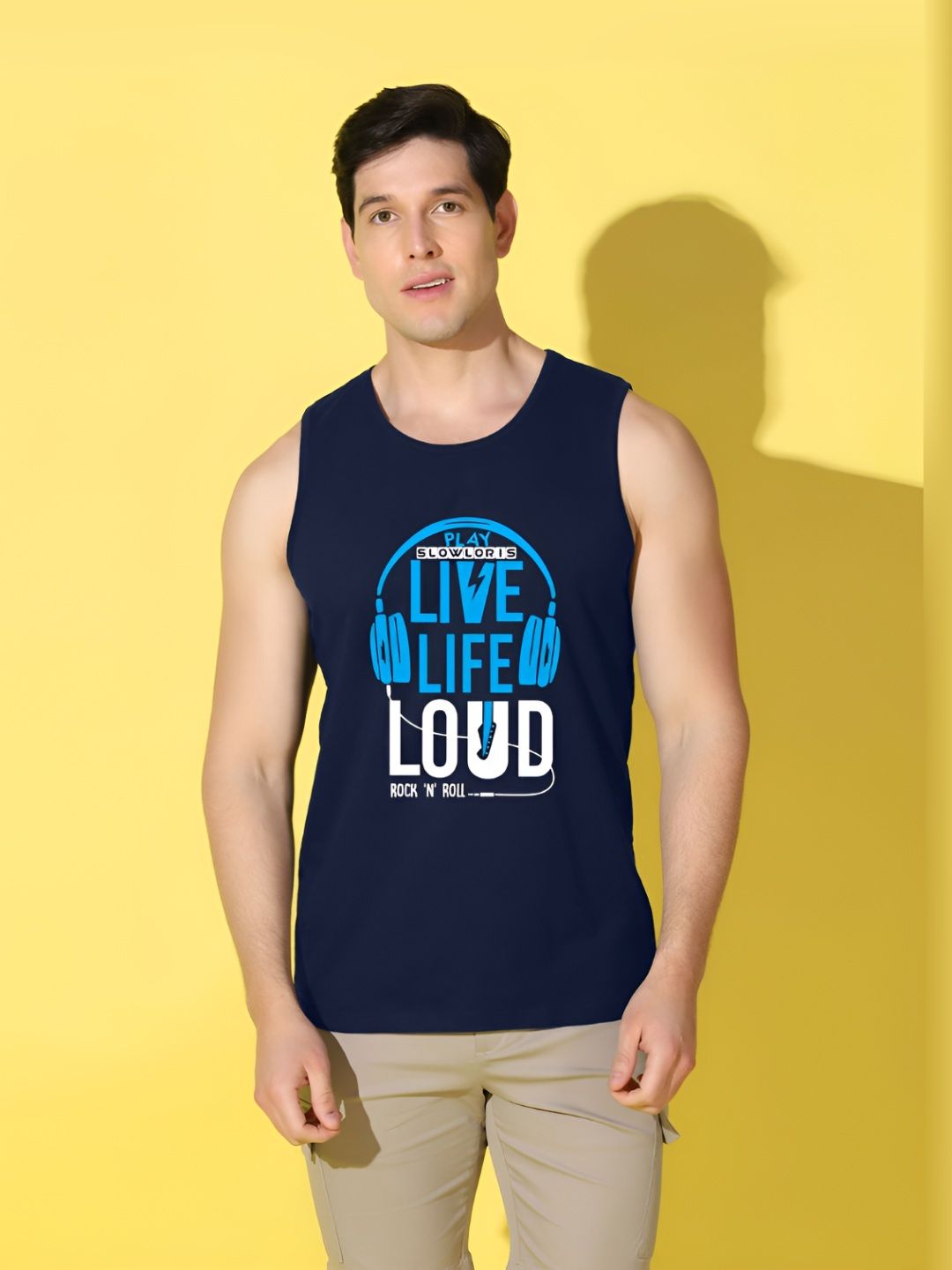 SLOWLORIS Pack Of 2 Colourblocked & Printed Bio-Wash Combed Cotton Tank-picture-10