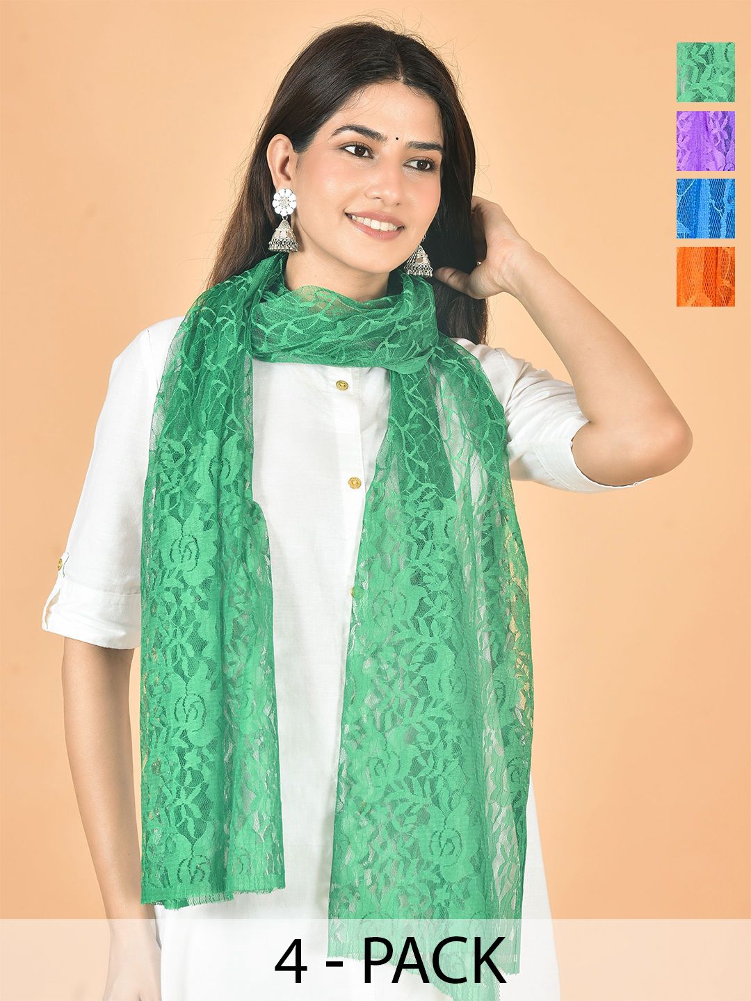 Nakoda Creation Selection Of 4 Floral Embroidered Thread Work Net Dupattas-picture-23