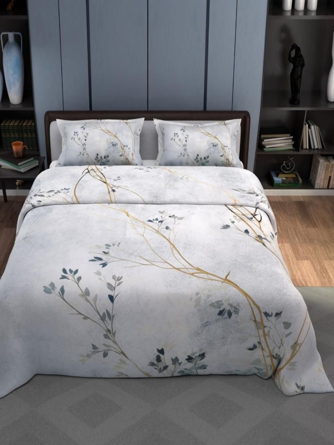 Synergized Cotton Grey Printed Cotton King Bedsheet With 2 Pillow Covers 2.74m x 2.74m-image-21