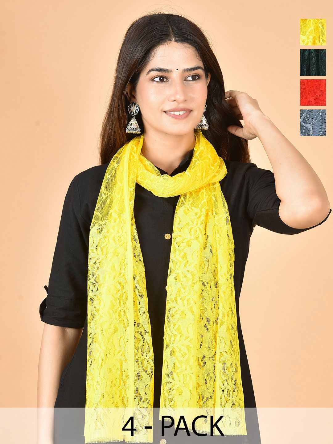 Nakoda Creation Selection Of 4 Floral Self Design Net Dupattas-picture-12