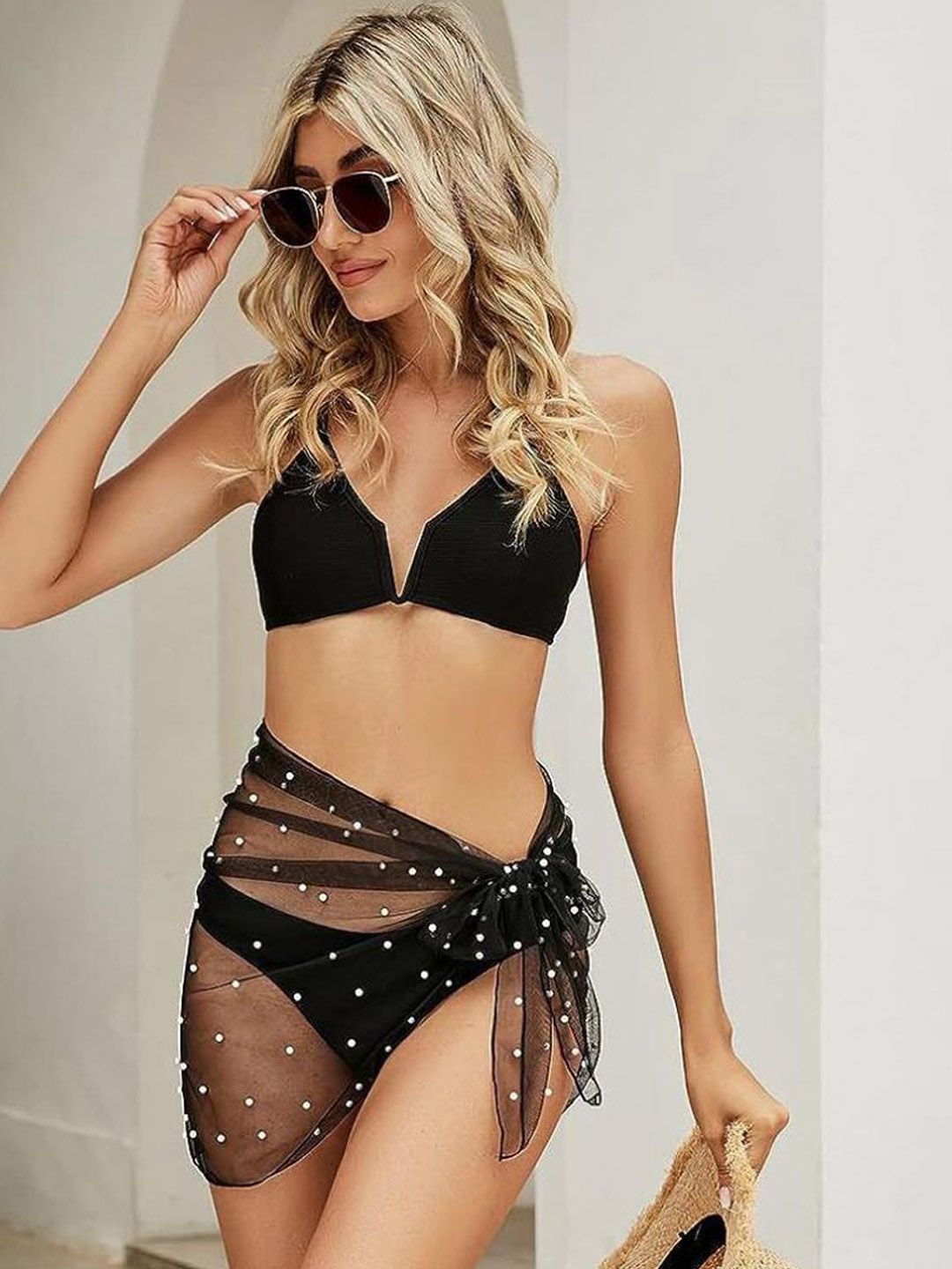 FIMBUL Self Design Embelllished Semi-Sheer Sarong Cover-Up Bottom-image-2