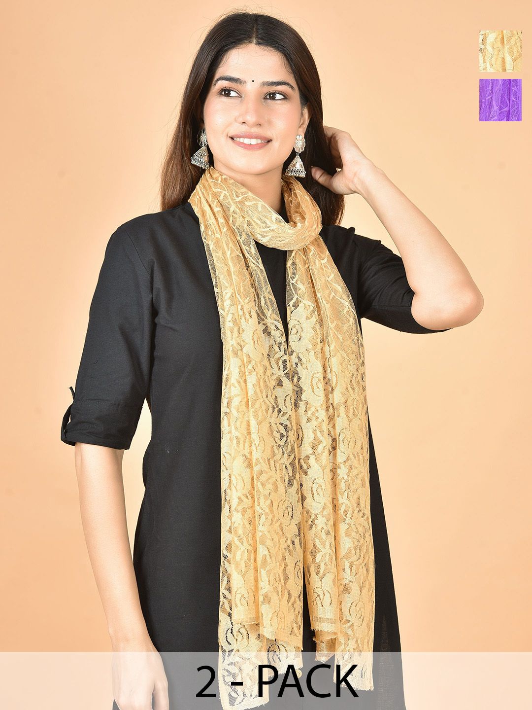 Nakoda Creation Selection Of 2 Floral Woven Design Net Dupattas-picture-11