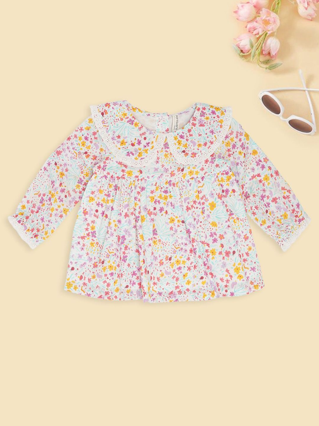 Pantaloons Baby Girls Floral Printed Peter Pan Collar Empire Cotton Top-picture-45