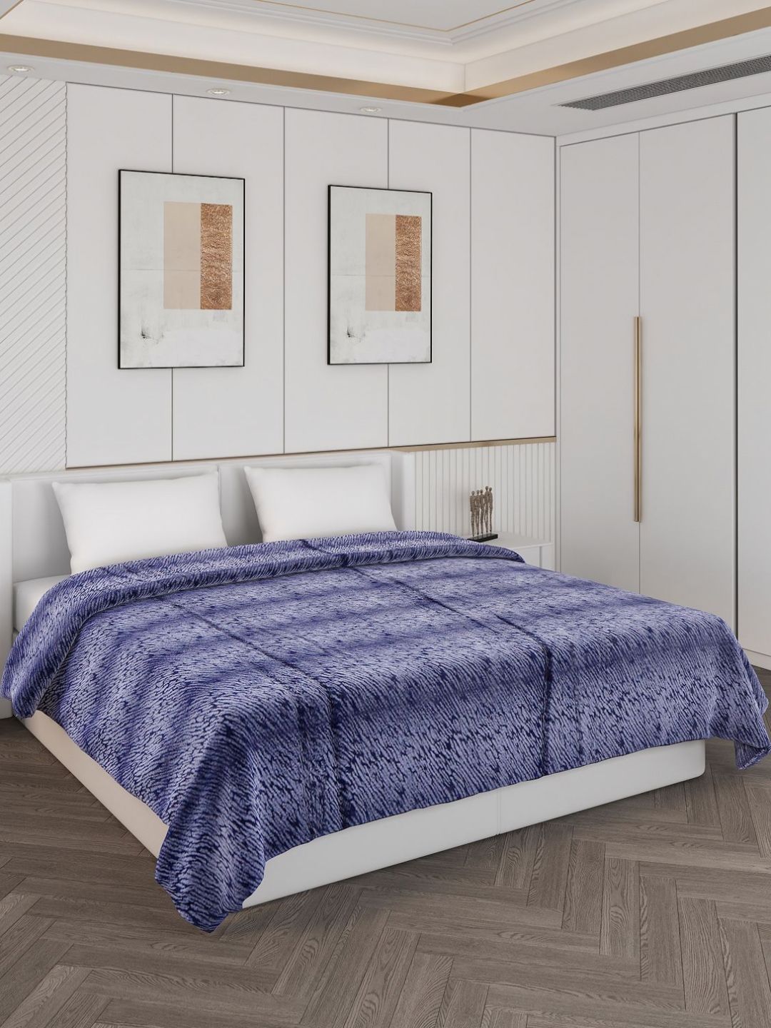 Monte Carlo Blue & White Printed 850 GSM Heavy Winter Double Bed Blanket